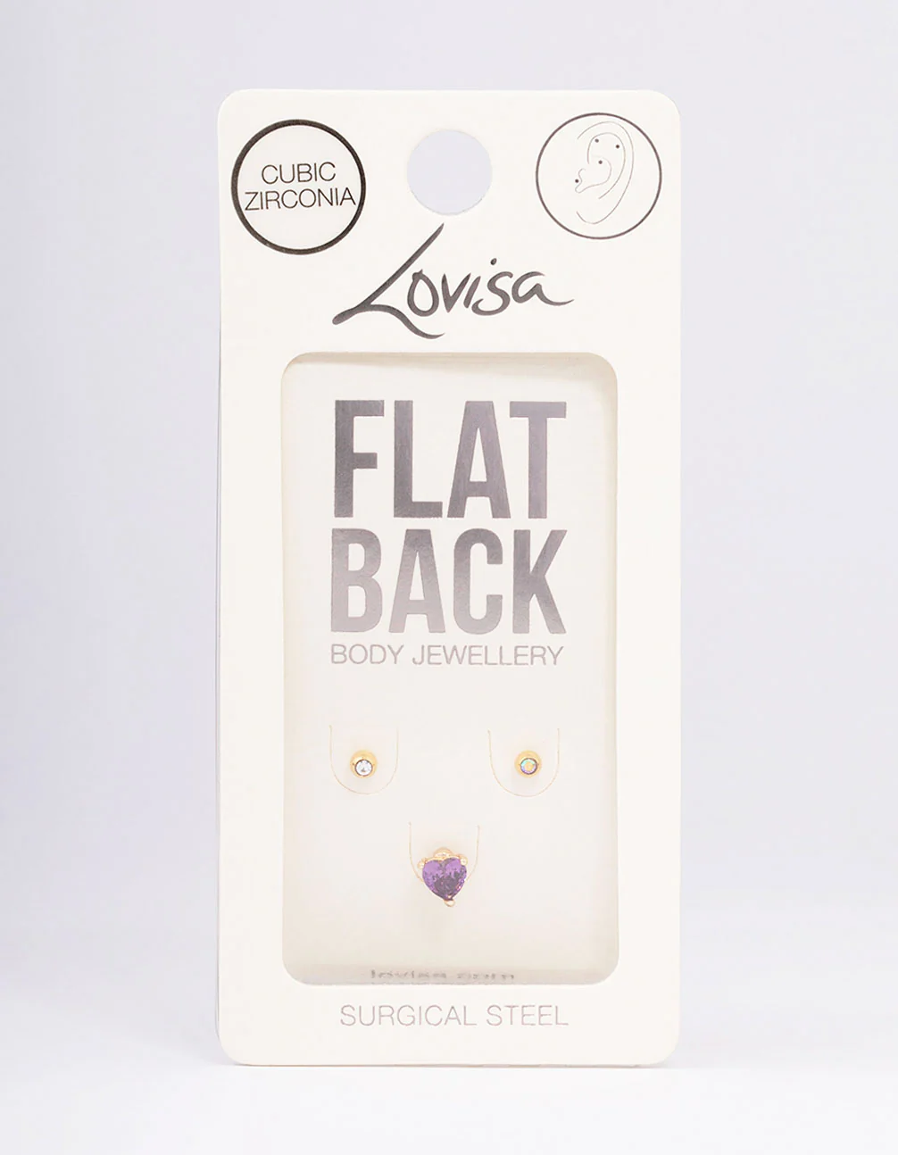 Gold Plated Surgical Steel Heart Round Cubic Zirconia Flat Back 3-Pack - Image 3