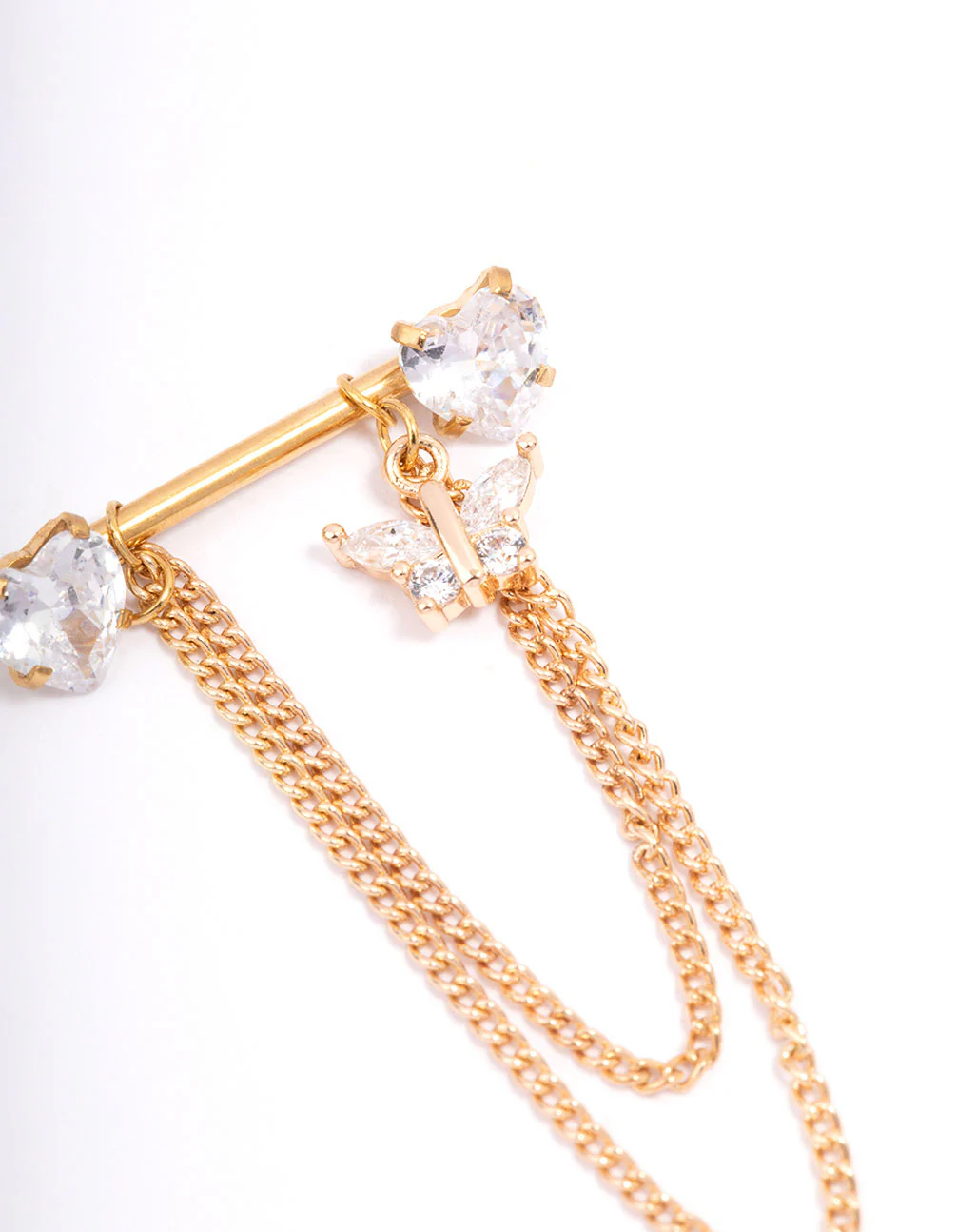 Gold Plated Surgical Steel Heart Butterfly Drop Nipple Piercing - Image 2