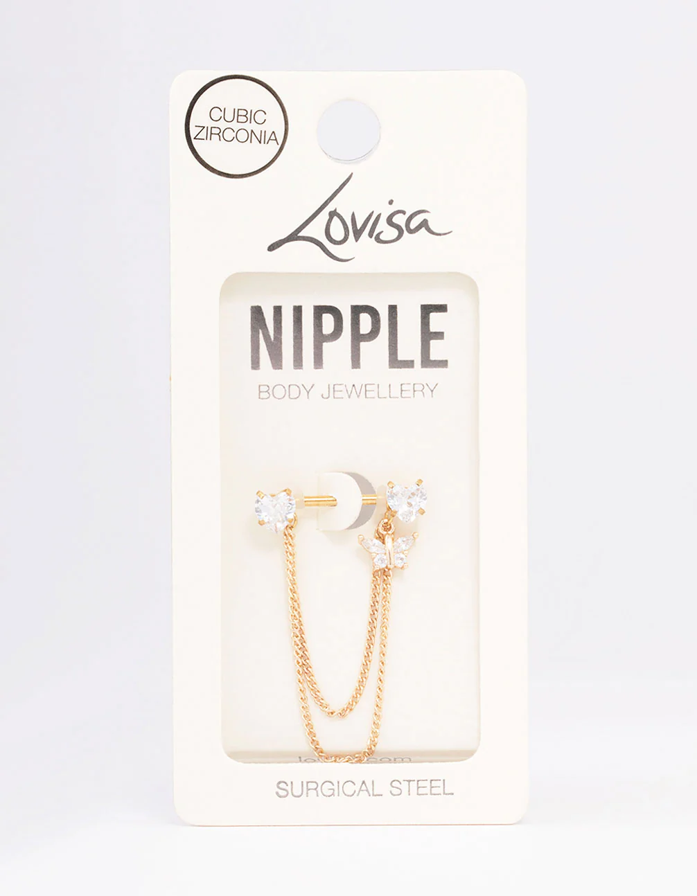 Gold Plated Surgical Steel Heart Butterfly Drop Nipple Piercing - Image 3