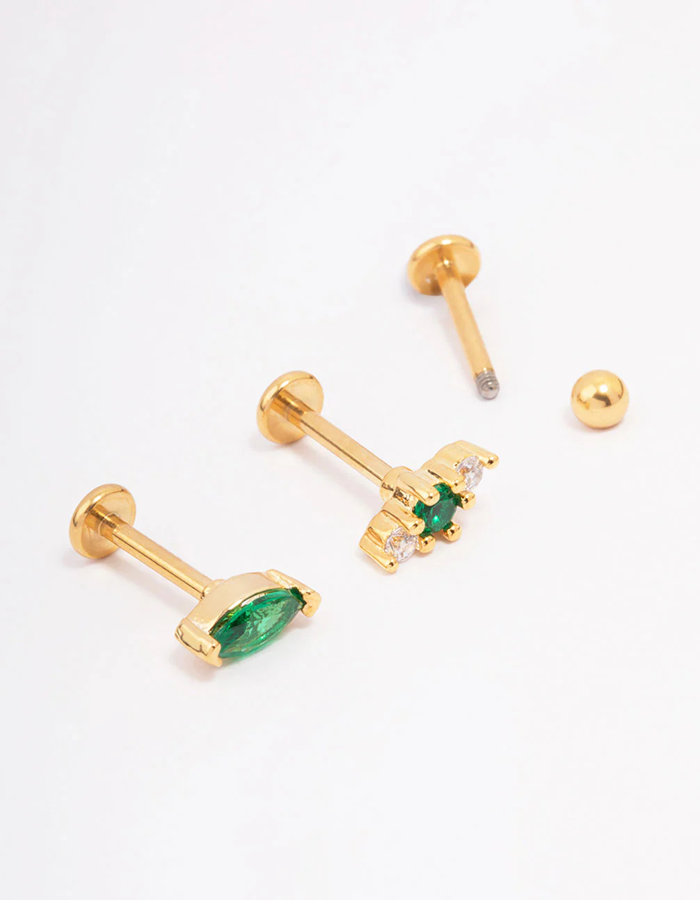 Gold Plated Surgical Steel Marquise Ball Triangular Flat Back 3-Pack - Image 2