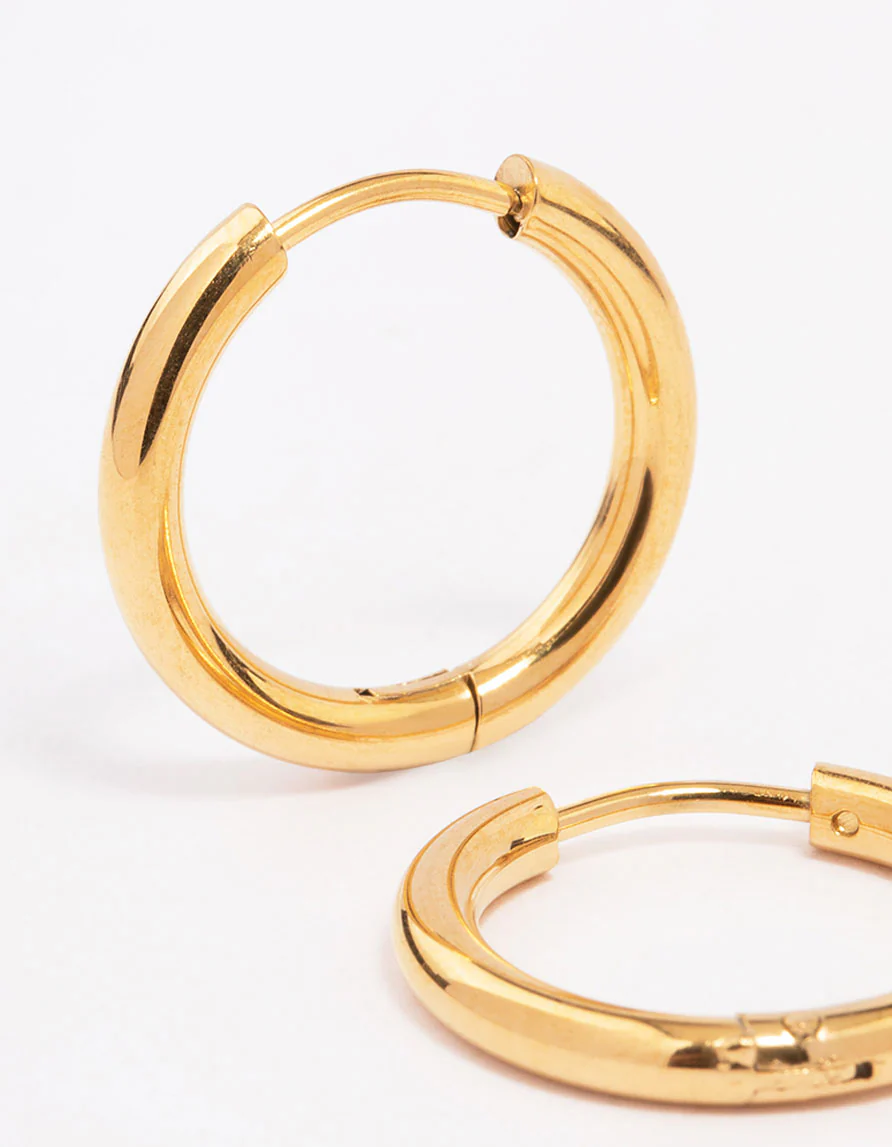 Gold Plated Surgical Steel Medium Polished Hoop Earrings - Image 2