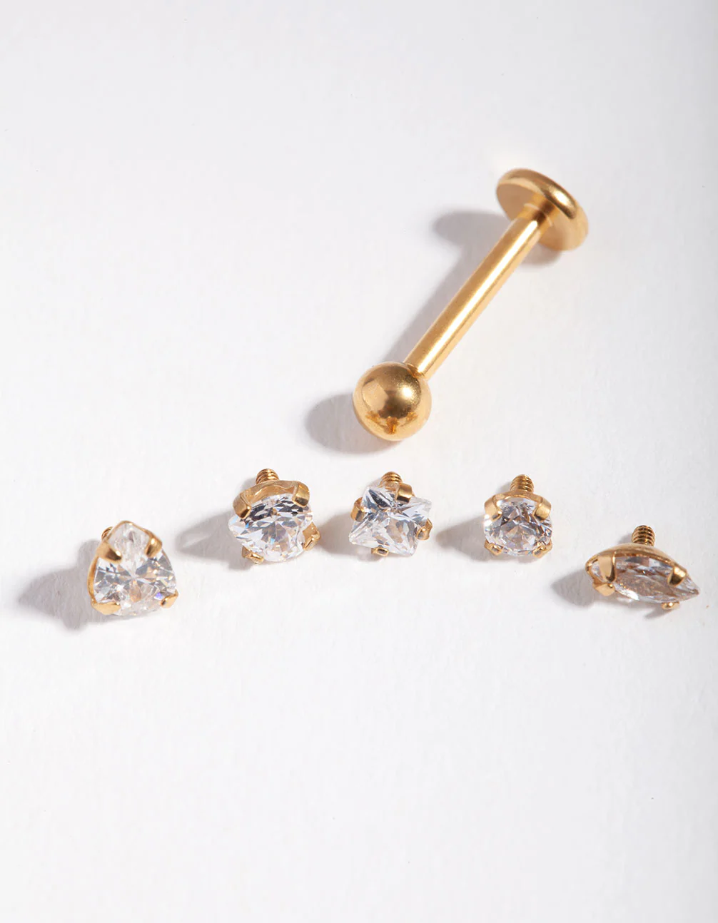 Surgicl Steel Single Flat Back Bar & Mixed Cubic Zirconia Interchangeable Ends 6-Pack - Image 2