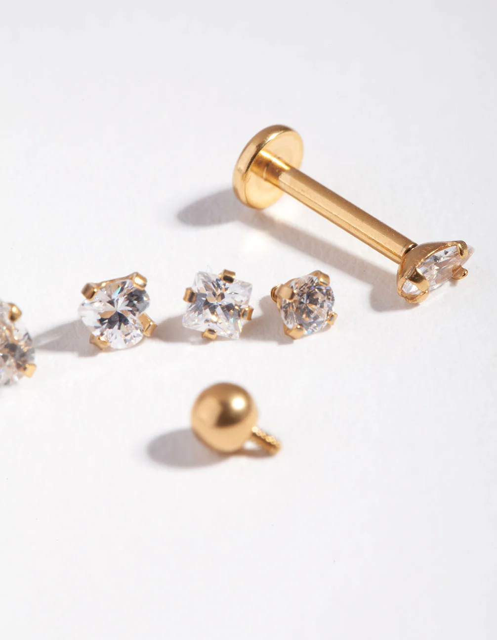 Surgicl Steel Single Flat Back Bar & Mixed Cubic Zirconia Interchangeable Ends 6-Pack - Image 3