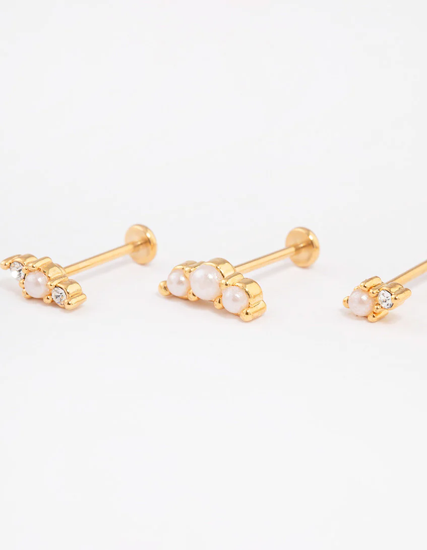 Gold Plated Surgical Steel Pearl Flat Back Pack - Image 2