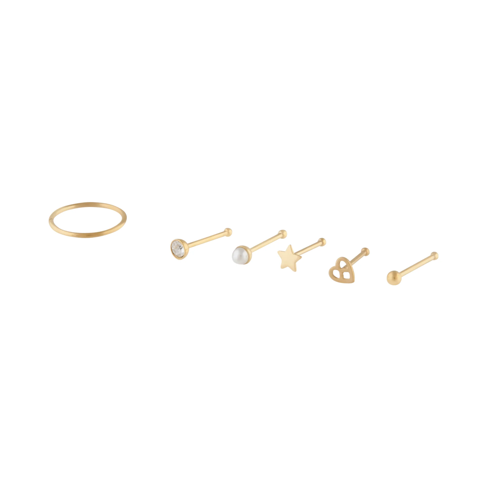 Gold Mixed Nose Piercing 6-Pack - Image 2