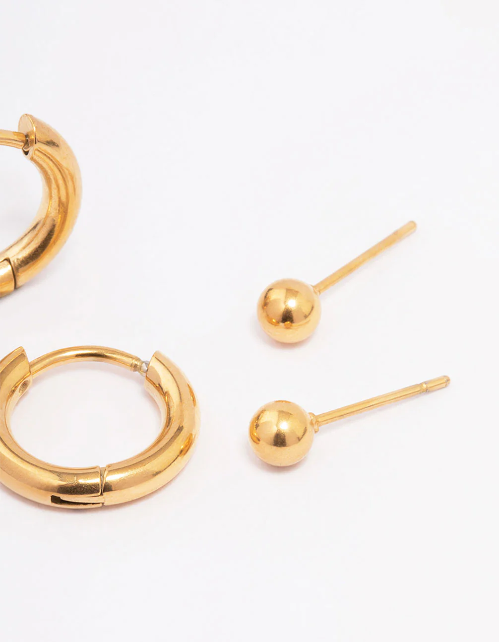 Gold Plated Surgical Steel Plain Stud & Huggie Earring Pack - Image 2