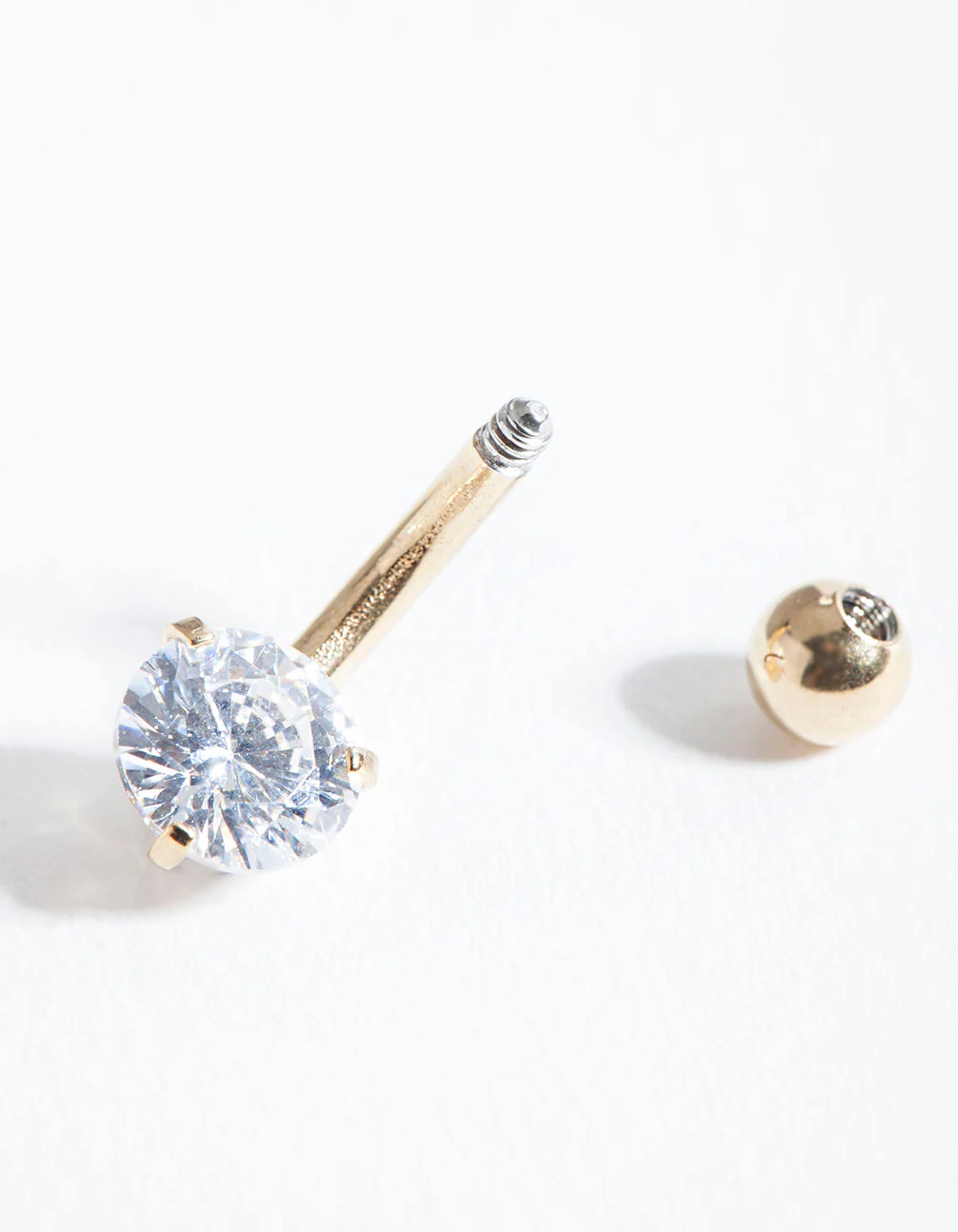Gold Surgical Steel Round Cubic Zirconia Belly Bar - Image 2