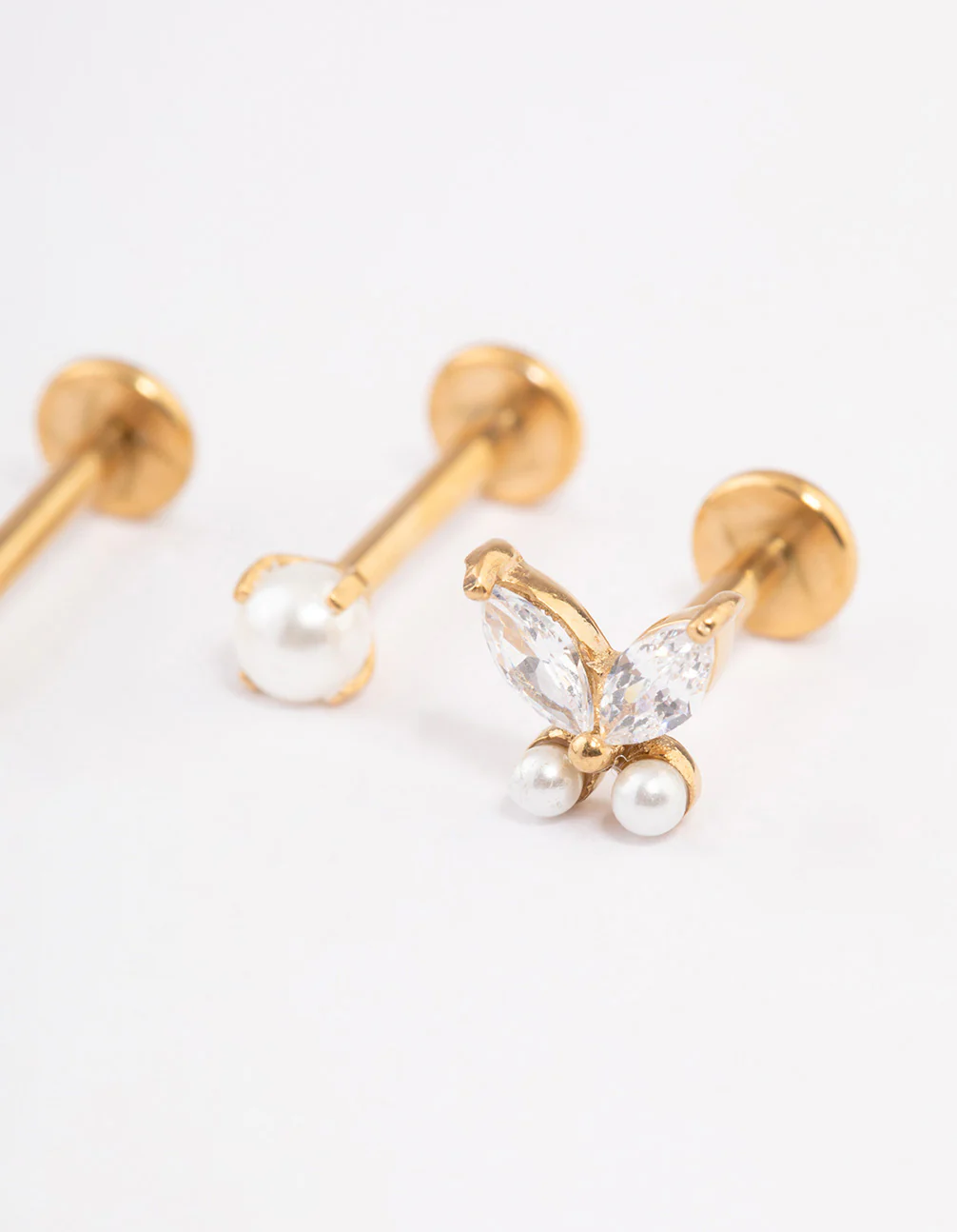 Gold Plated Surgical Steel Pearl Threadless Flat Back Studs  Pack - Image 2
