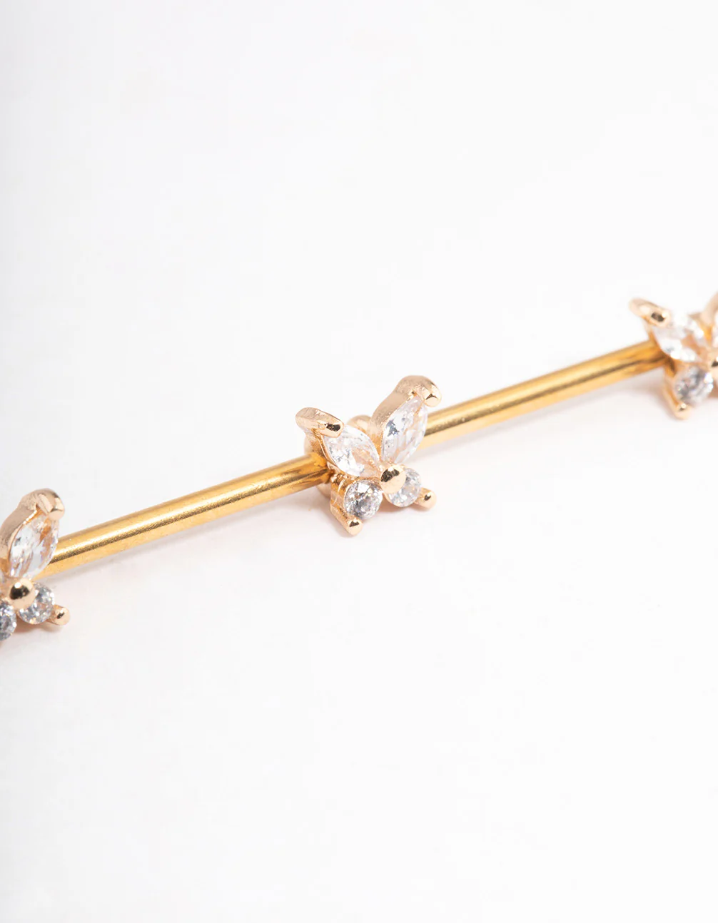 Gold Plated Surgical Steel Triple Butterfly Industrial Bar - Image 2