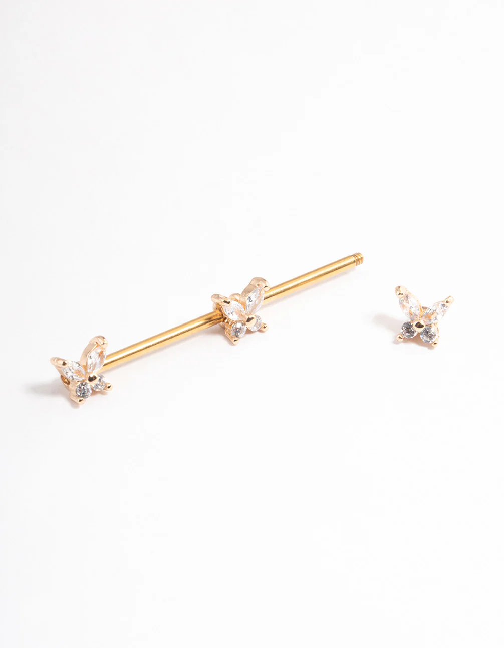 Gold Plated Surgical Steel Triple Butterfly Industrial Bar - Image 3