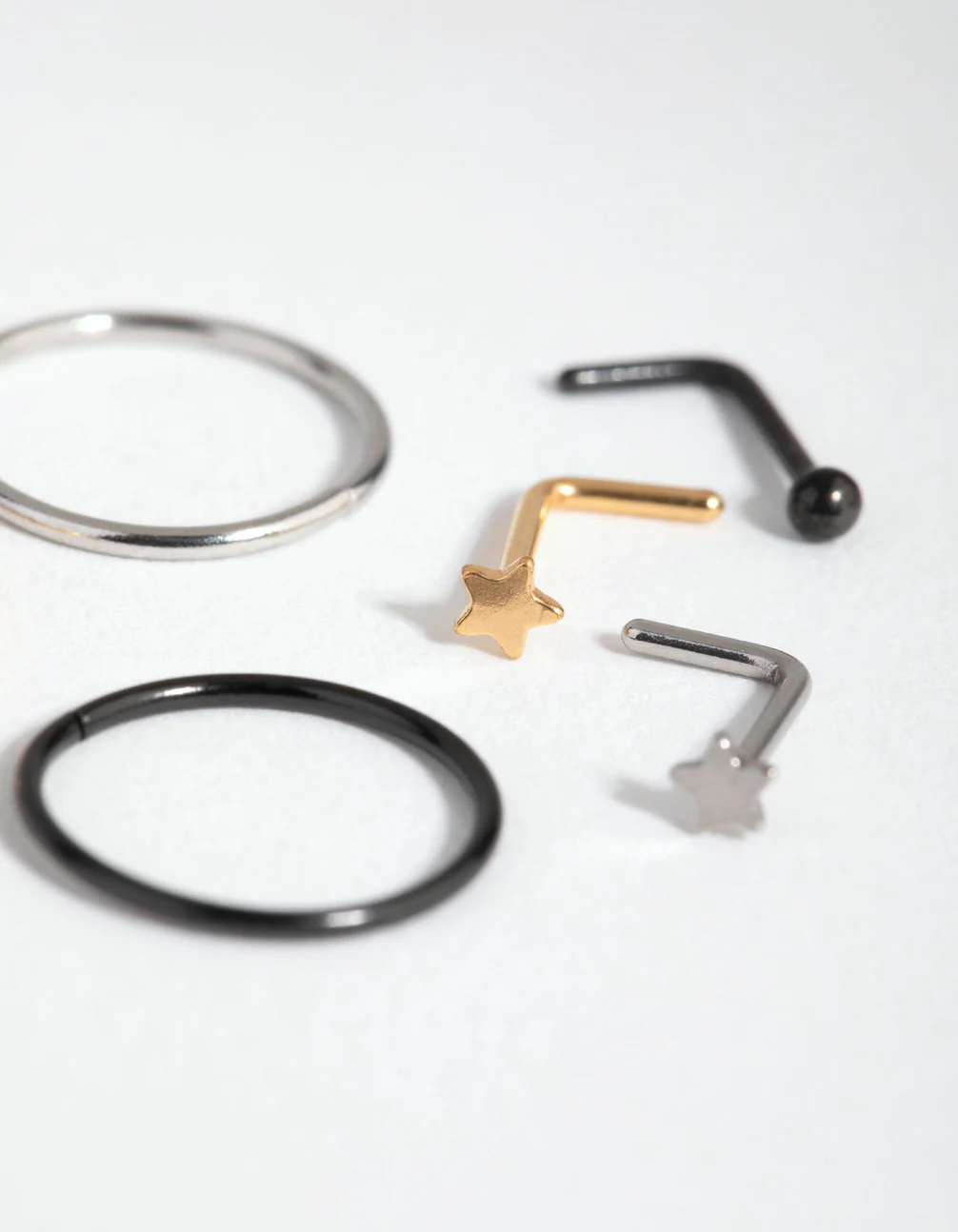 Surgical Steel Ball Star Nose Ring & Stud 6-Pack - Image 2