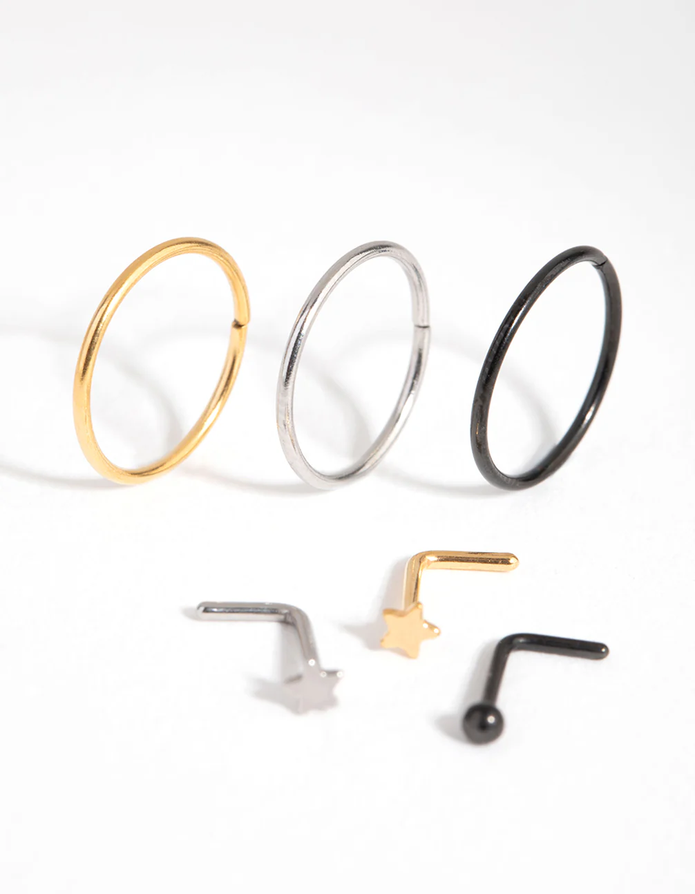 Surgical Steel Ball Star Nose Ring & Stud 6-Pack - Image 3