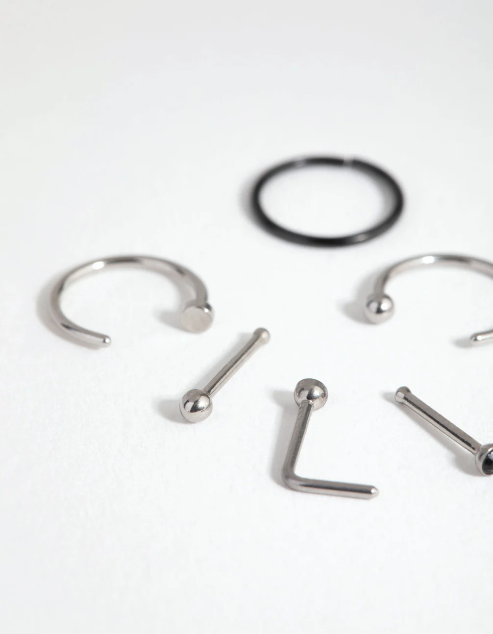 Mixed Metal Surgical Steel Classic Nose Ring & Stud 6-Pack - Image 3