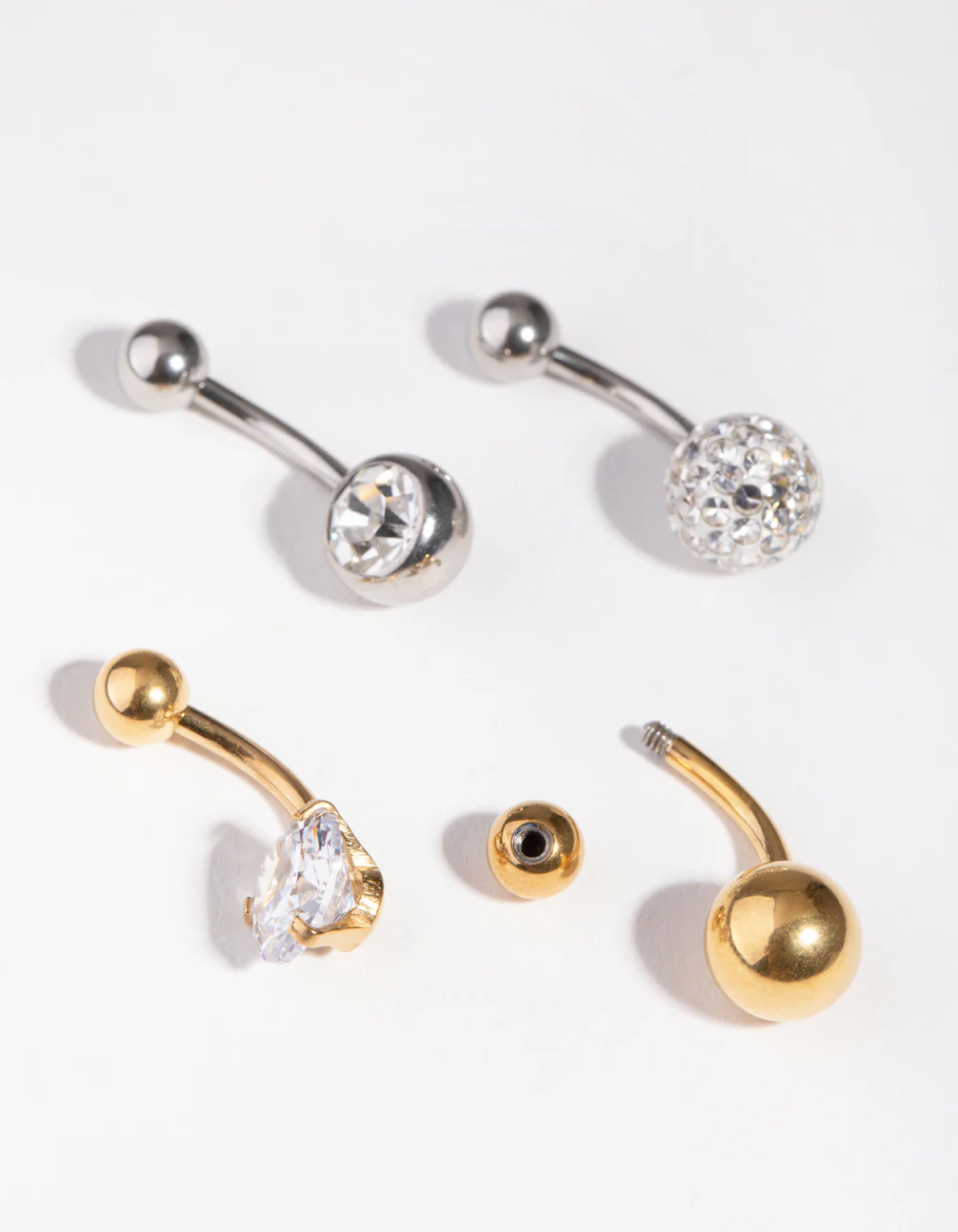 Mixed Metals Cubic Zirconia Fireball Bellybutton Ring 4-Pack - Image 2