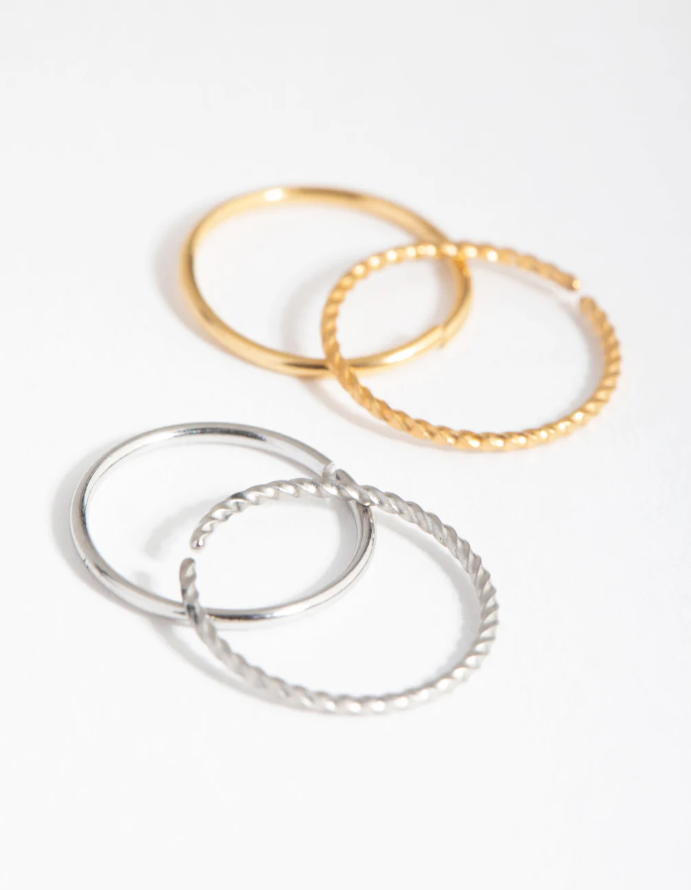 Mixed Metal Surgical Steel Plain & Twist Nose Ring 4-Pack - Image 2