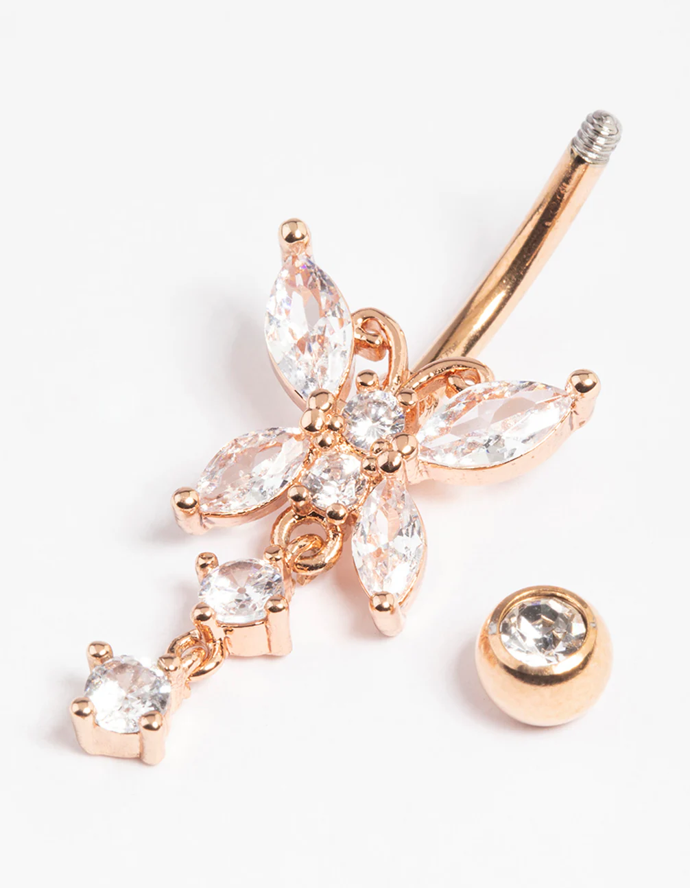 Rose Gold Plated Surgical Steel Butterfly Crystal Belly Ring - Image 2