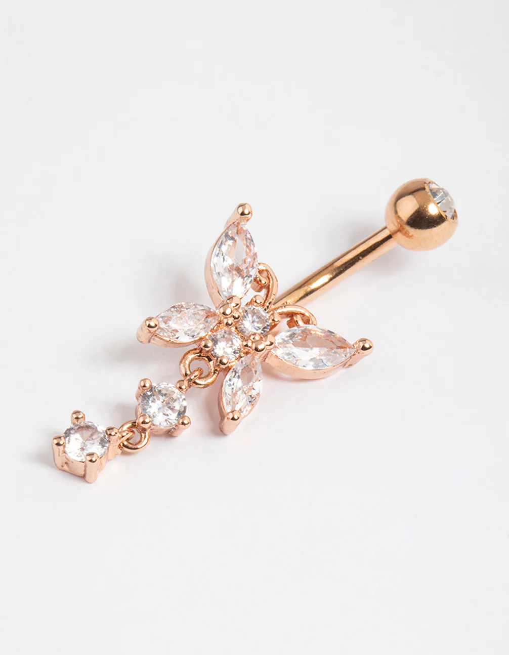 Rose Gold Plated Surgical Steel Butterfly Crystal Belly Ring - Image 3