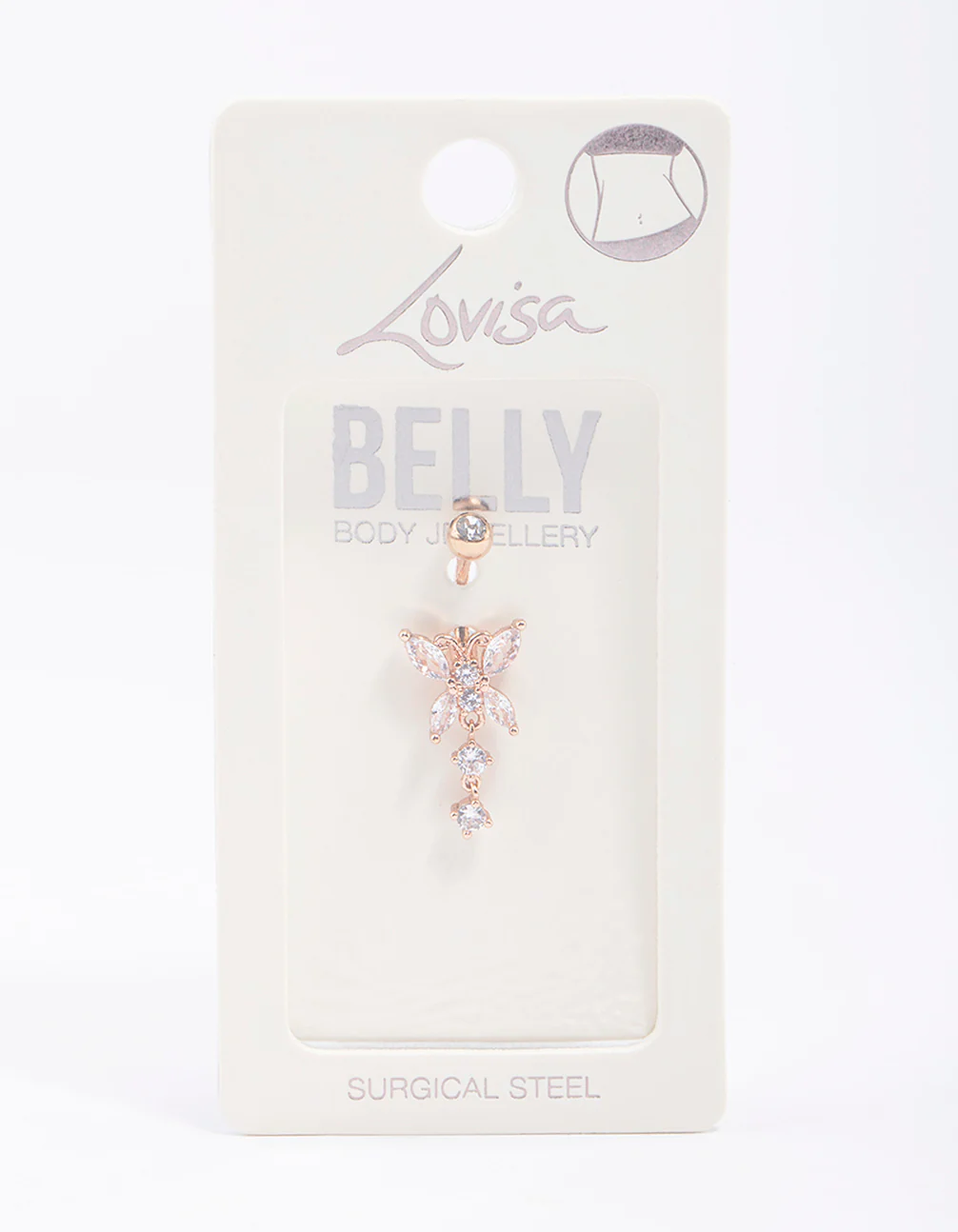 Rose Gold Plated Surgical Steel Butterfly Crystal Belly Ring - Image 4