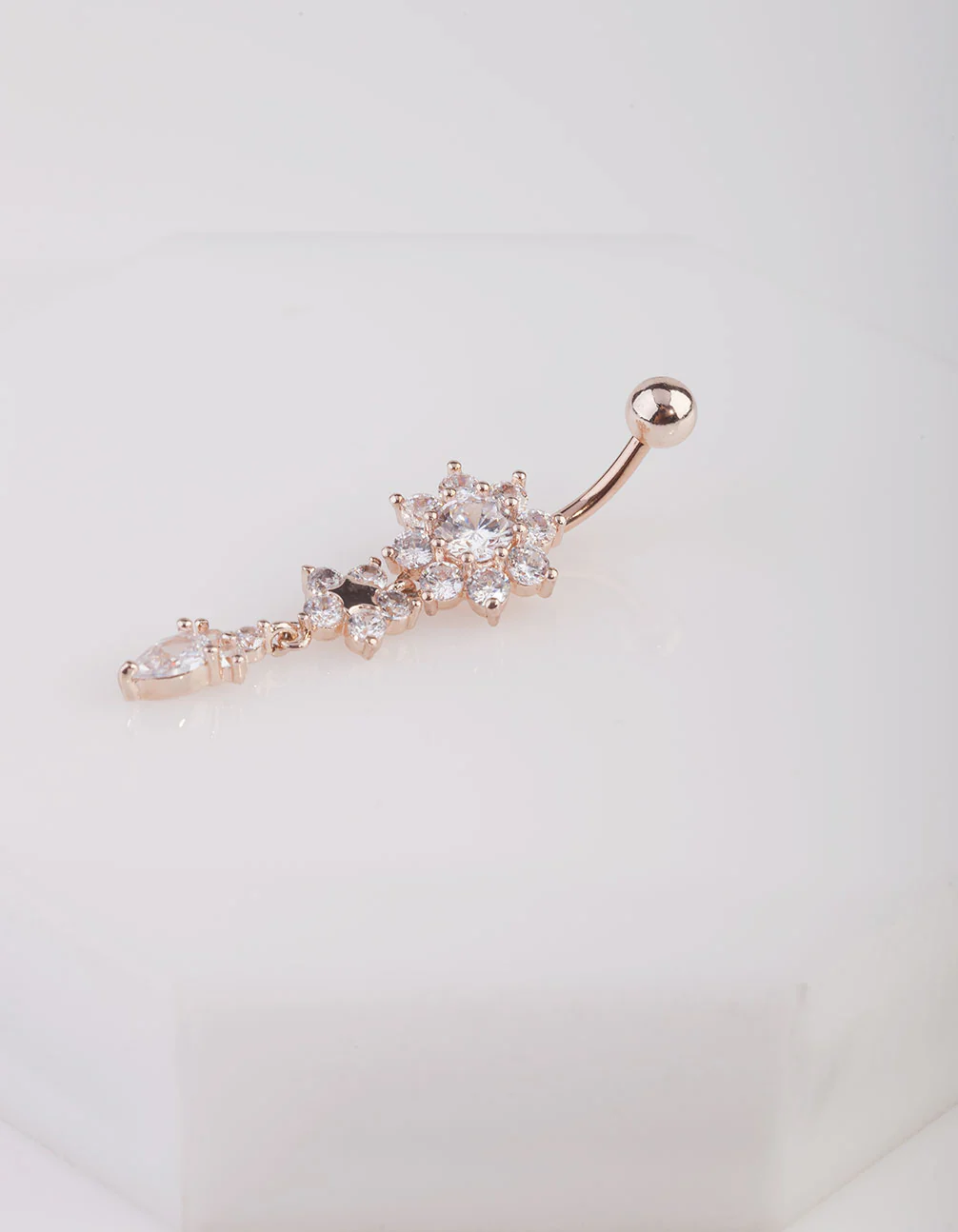 Three Flower Cubic Zirconia Belly Bar - Image 2