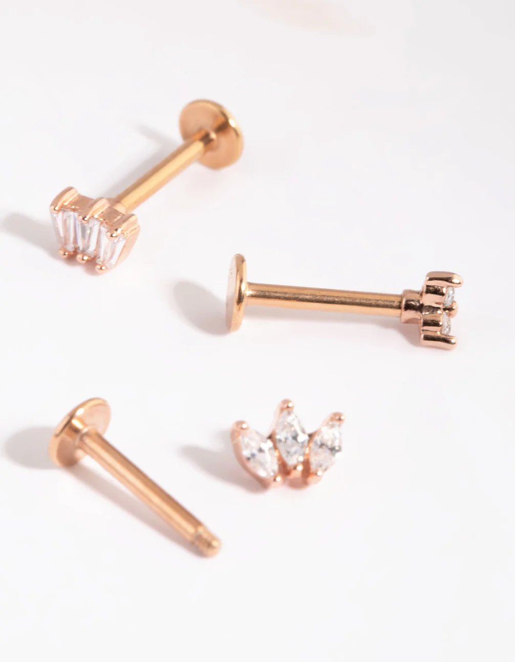 Rose Gold Plated Surgical Steel Cubic Zirconia Flower Flat Back Pack - Image 2
