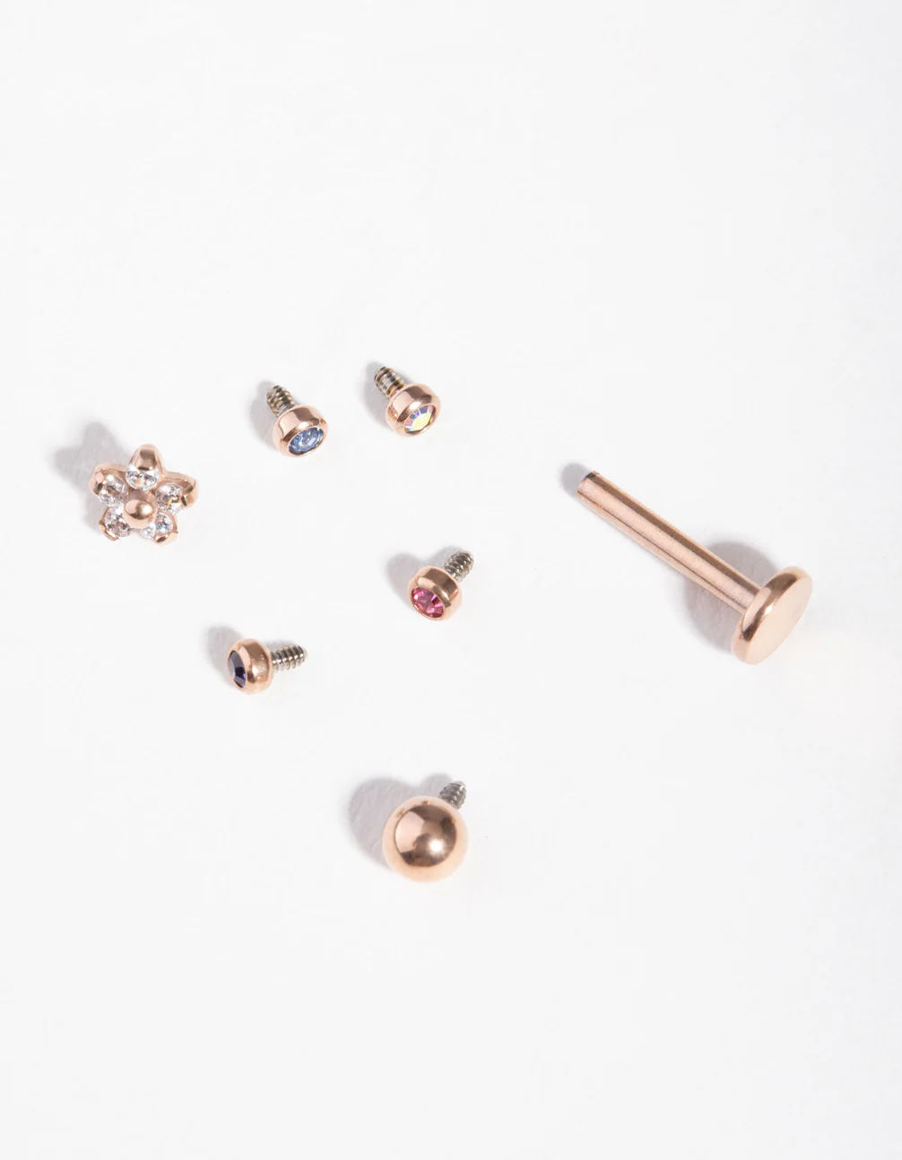 Gold Plated Surgical Steel Single Flat Back Bar & Flower Interchangeable Ends 6-Pack - Image 2