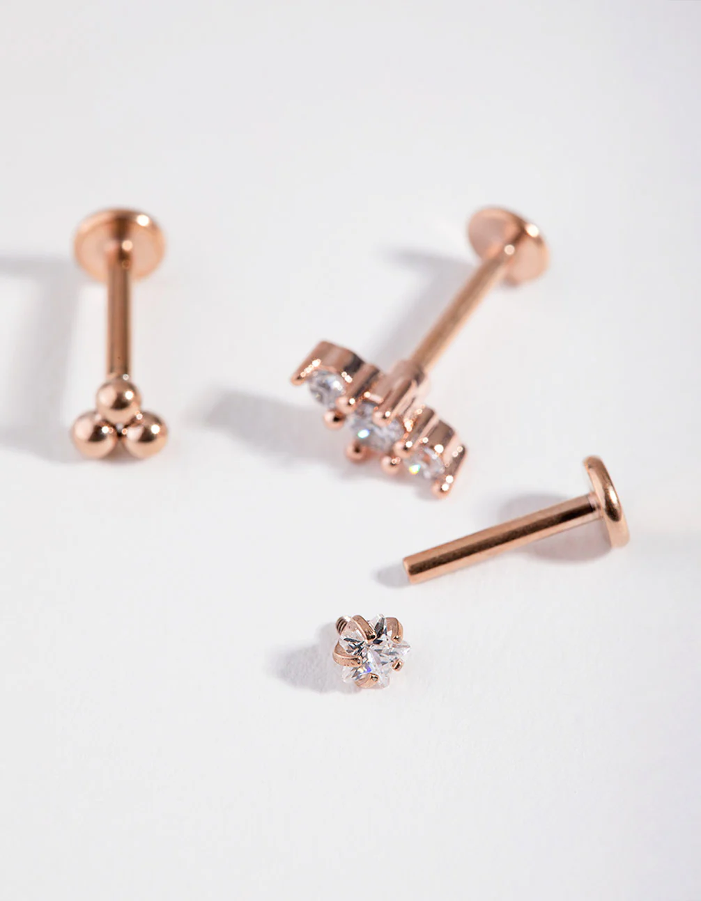 Rose Gold Surgical Steel Triple Cluster Flat Back Pack - Image 3