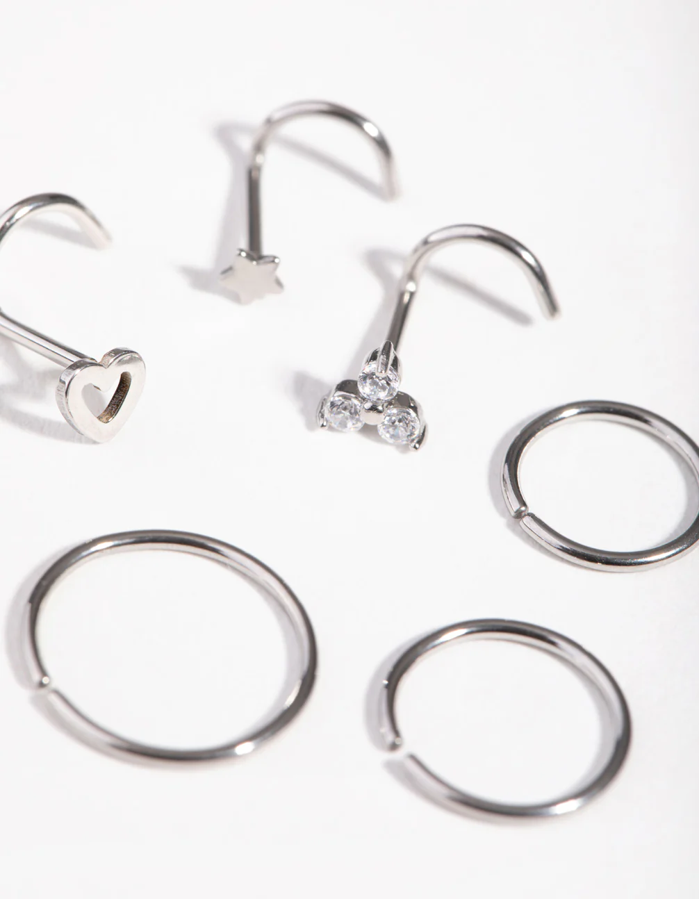 Surgical Steel Diamante Motif Nose Piercings 6-Pack - Image 2