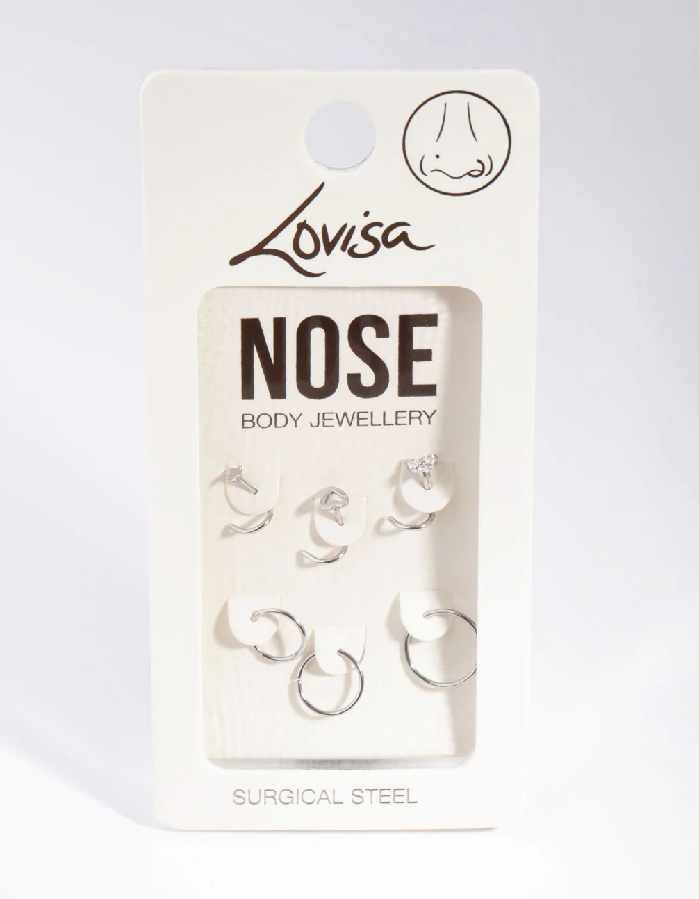 Surgical Steel Diamante Motif Nose Piercings 6-Pack - Image 3