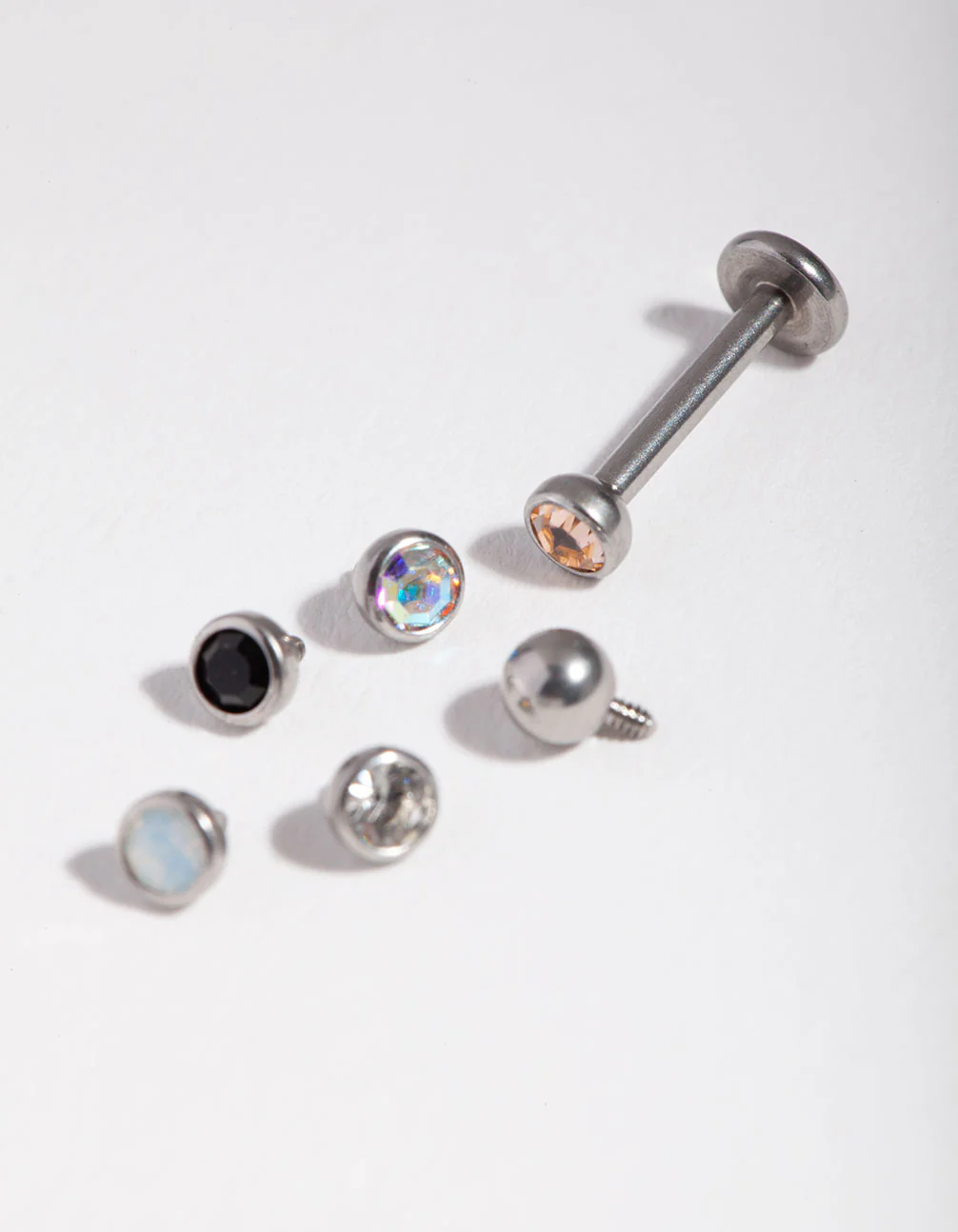 Surgical Steel Single Flat Back Bar & Diamante Interchangeable Ends 6-Pack - Image 3