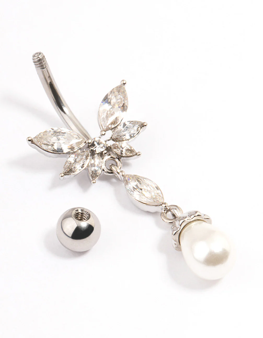 Surgical Steel Crystal Pearl Drop Belly Ring - Image 2