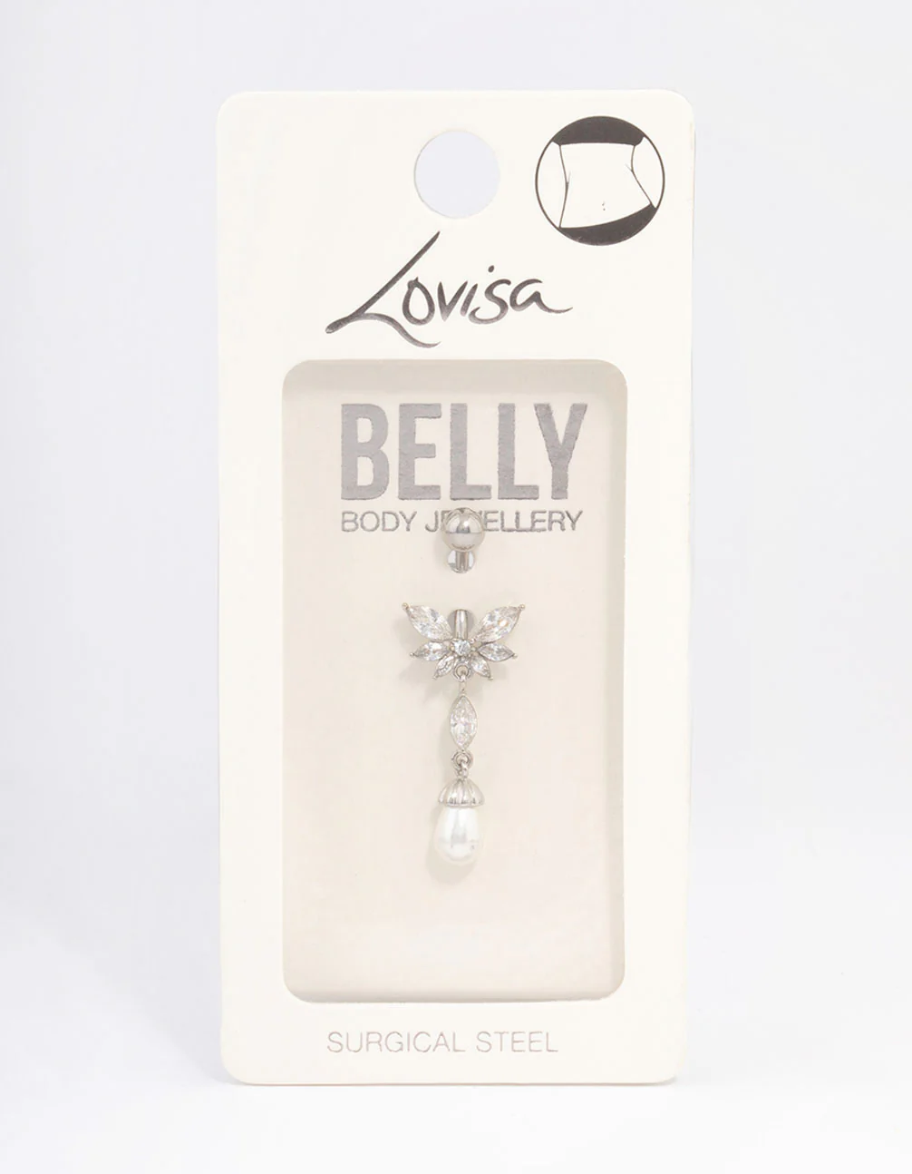 Surgical Steel Crystal Pearl Drop Belly Ring - Image 3