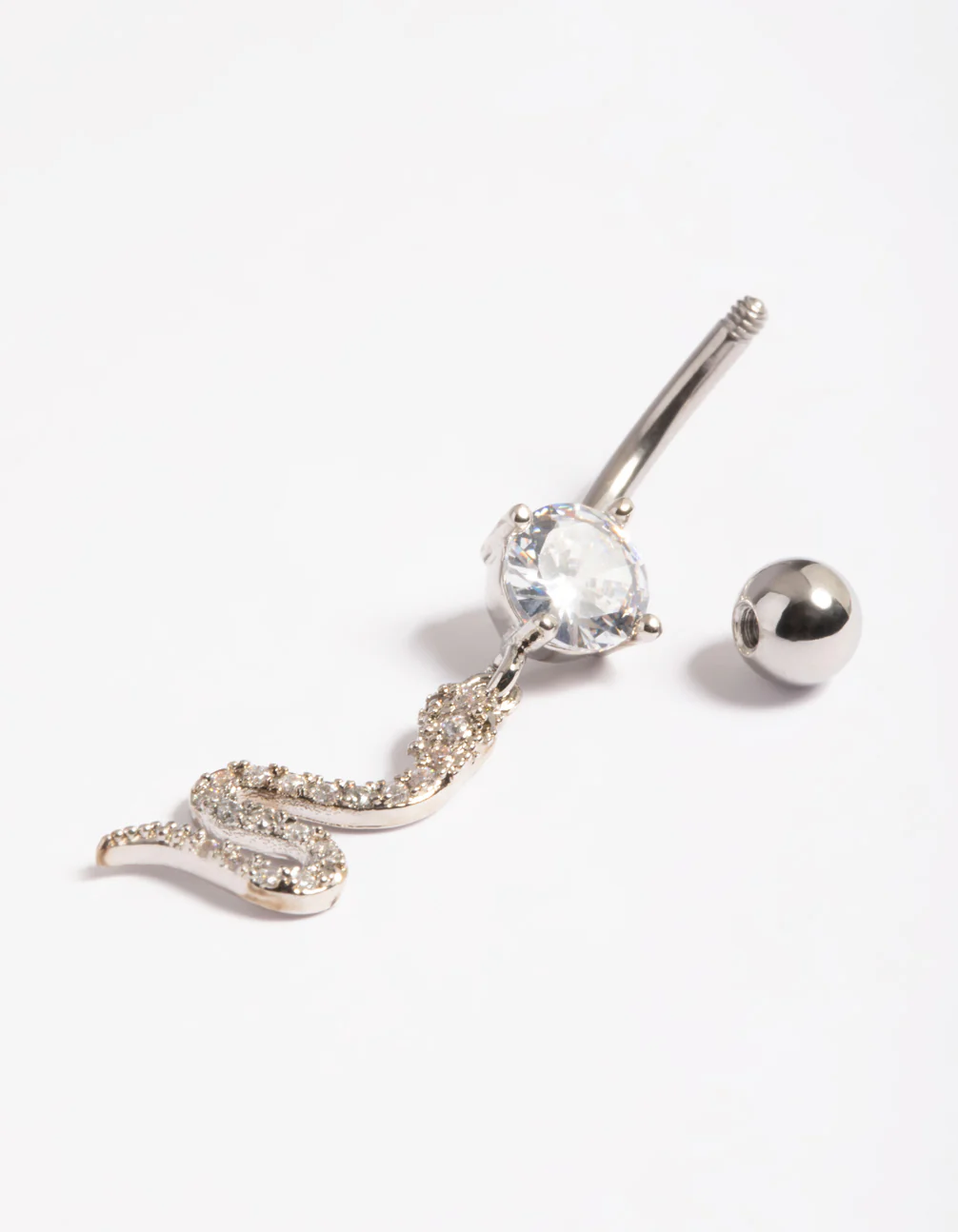 Surgical Steel Crystal Snake Drop Belly Ring - Image 2