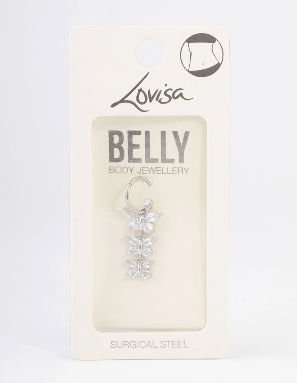 Surgical Steel Cubic Zirconia Three Butterfly Belly Ring - Image 3