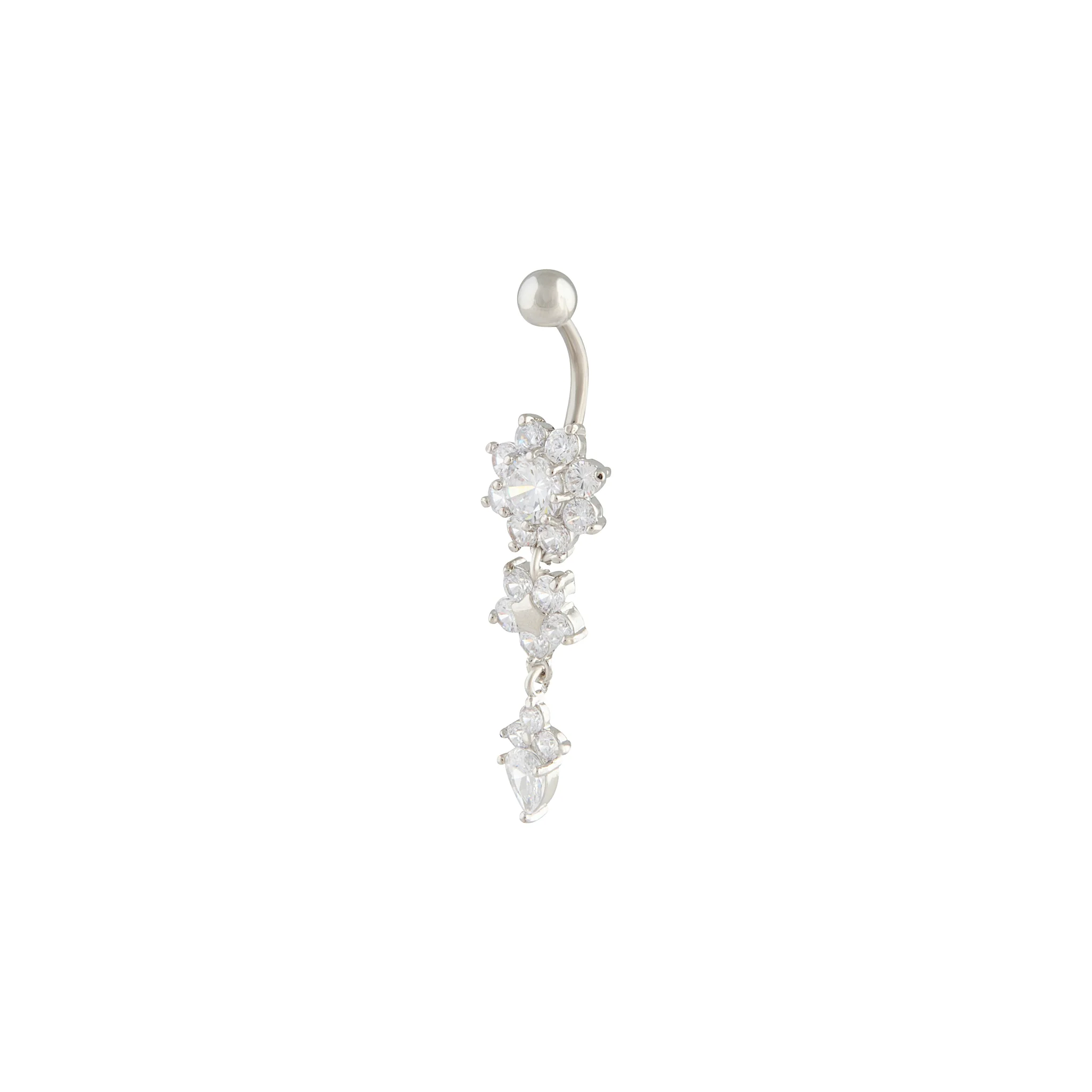 Surgical Steel Cubic Zirconia Three Flower Belly Bar