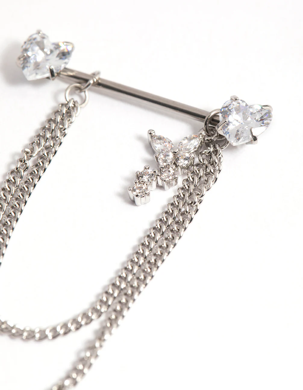 Surgical Steel Cubic Zirconia Chain Nipple Piercing - Image 2