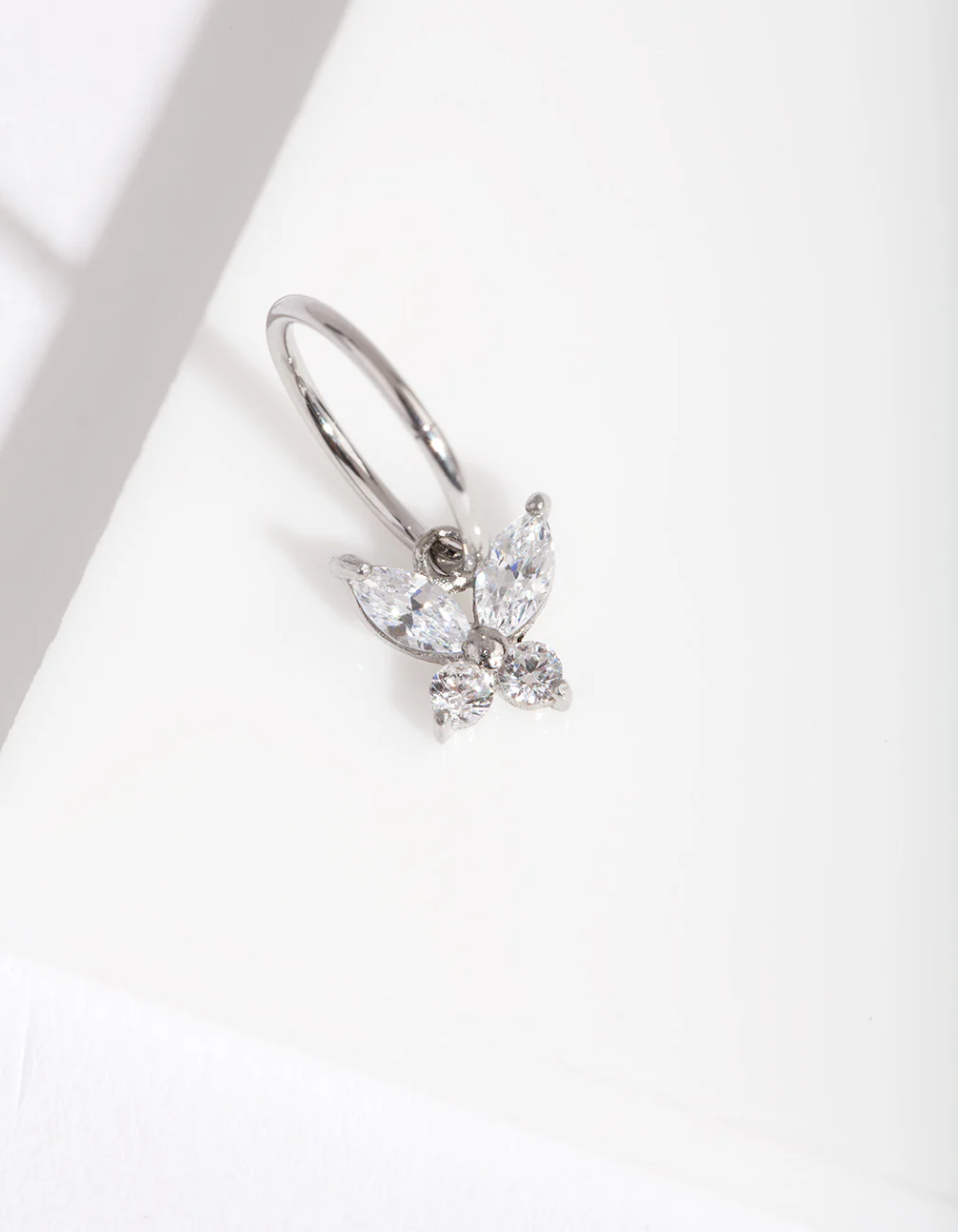 Surgical Steel Cubic Zirconia Butterfly Clicker Earring - Image 2