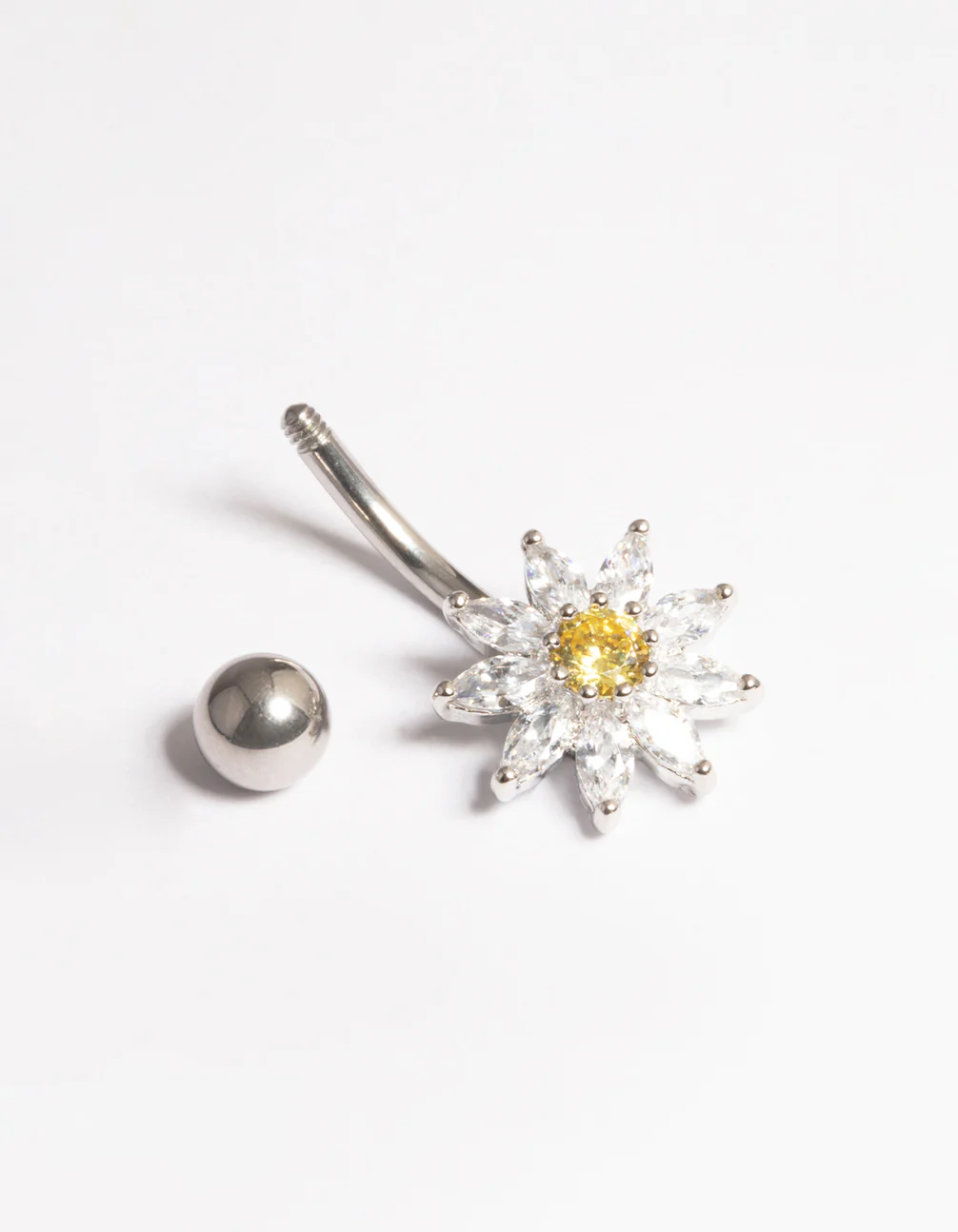 Surgical Steel Cubic Zirconia Daisy Belly Ring - Image 3