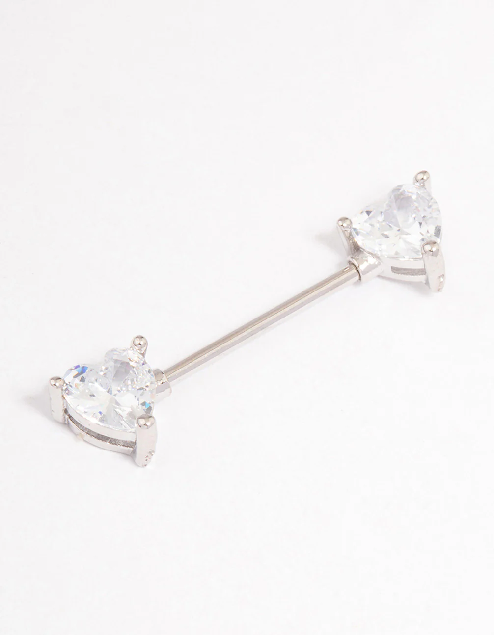 Surgical Steel Cubic Zirconia Double Heart Nipple Piercing