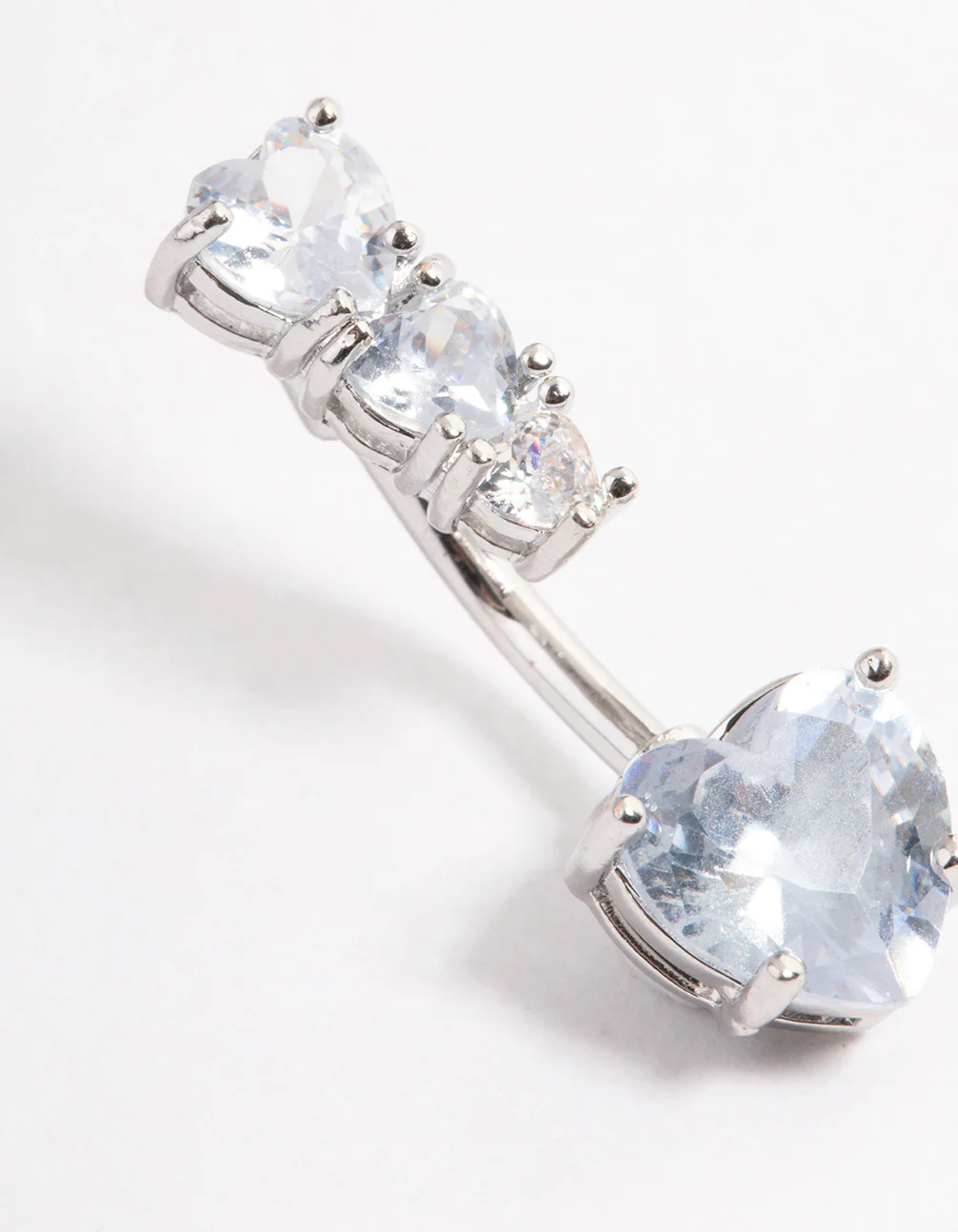 Surgical Steel Cubic Zirconia Heart Top Belly Ring - Image 2