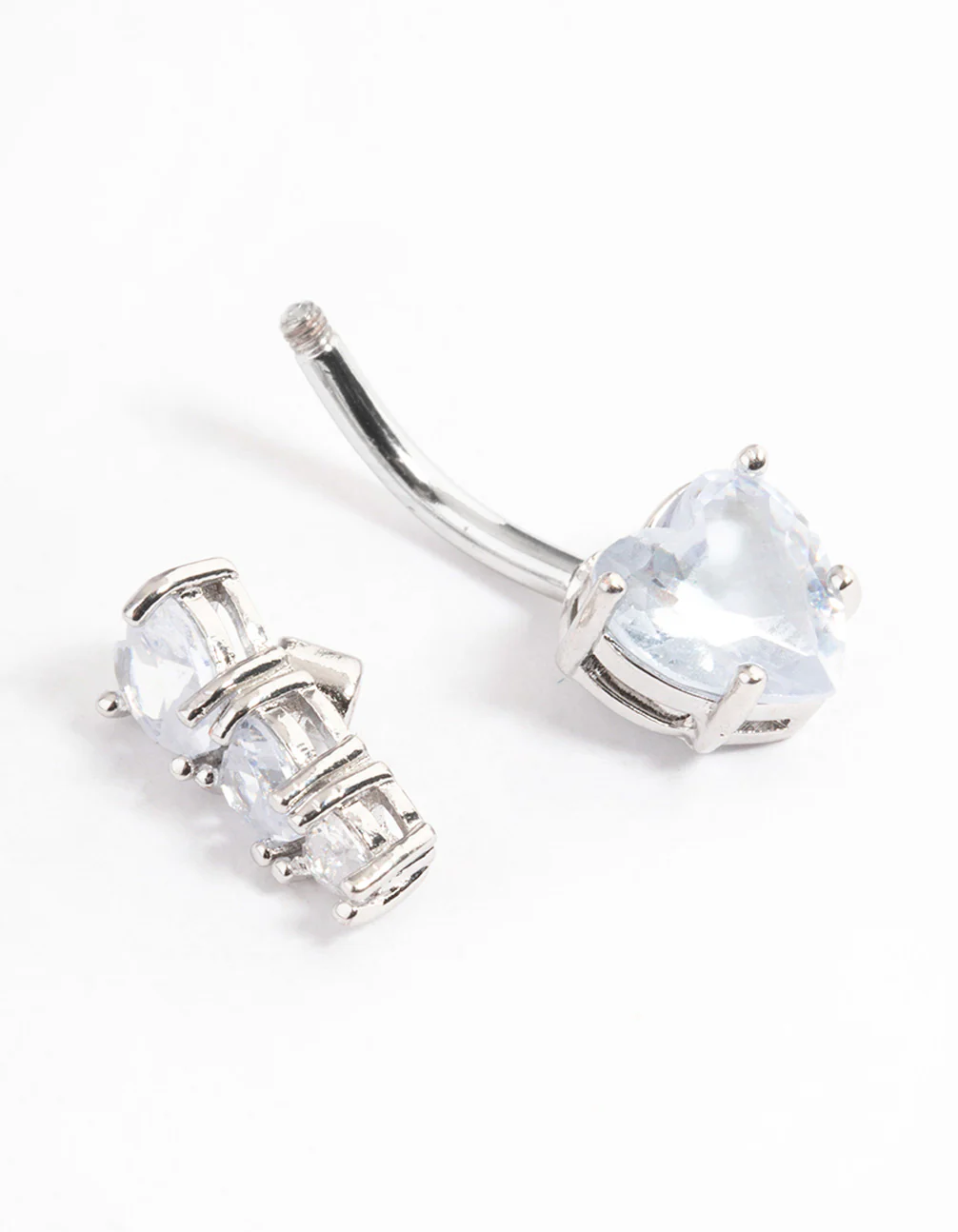 Surgical Steel Cubic Zirconia Heart Top Belly Ring - Image 3