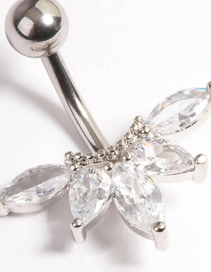 Surgical Steel Cubic Zirconia Marquise Fan Belly Ring - Image 2