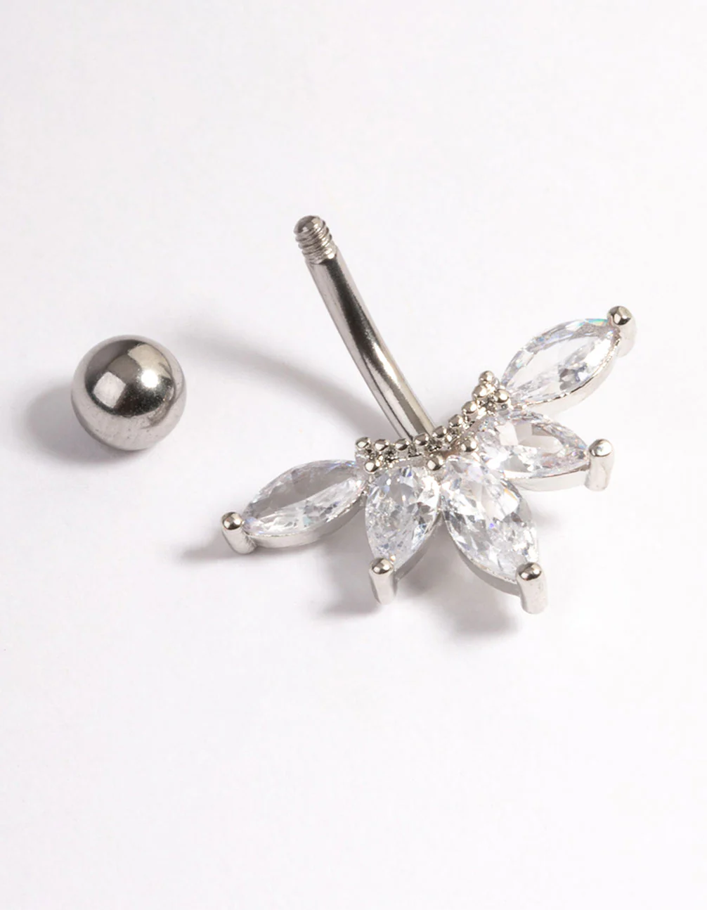 Surgical Steel Cubic Zirconia Marquise Fan Belly Ring - Image 3