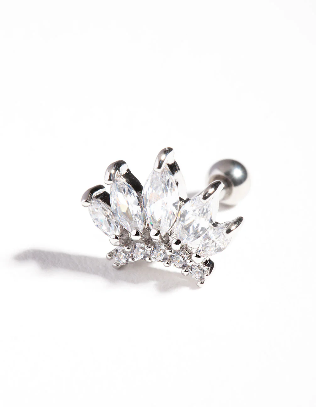 Silver Surgical Steel Cubic Zirconia Floral Barbell - Image 2