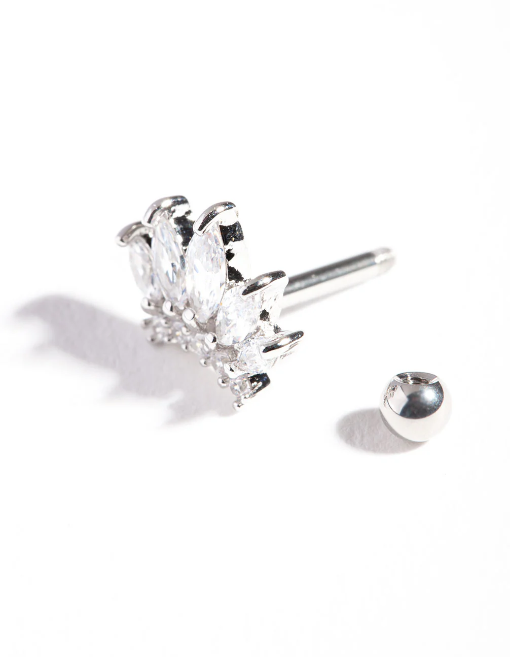 Silver Surgical Steel Cubic Zirconia Floral Barbell - Image 3