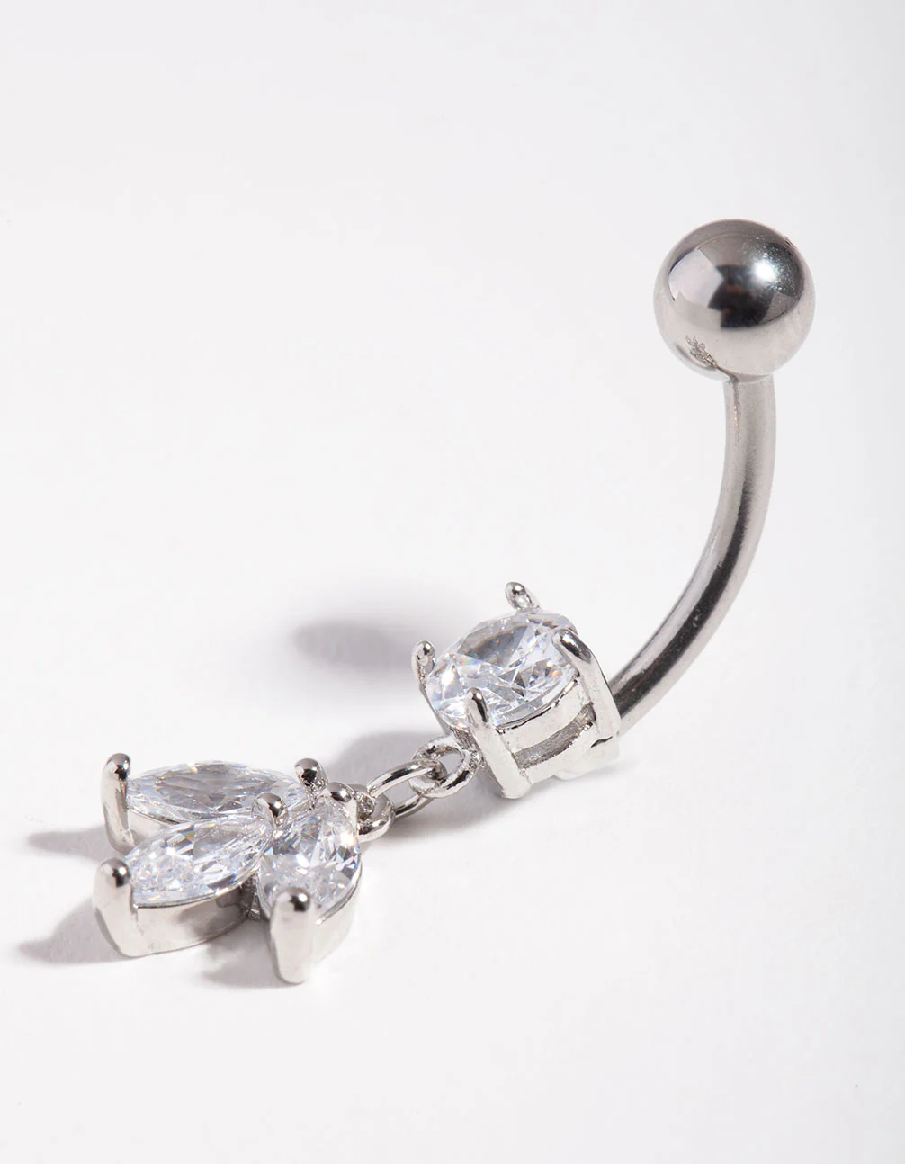 Surgical Steel Cubic Zirconia Marquise Dangle Bellybutton Ring - Image 2