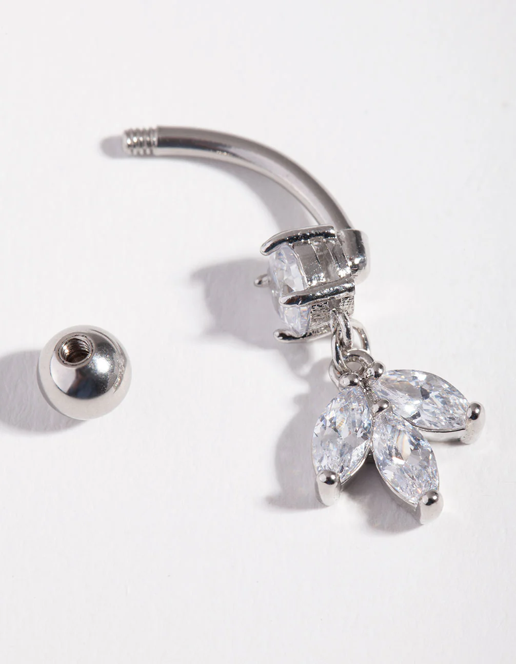 Surgical Steel Cubic Zirconia Marquise Dangle Bellybutton Ring - Image 3