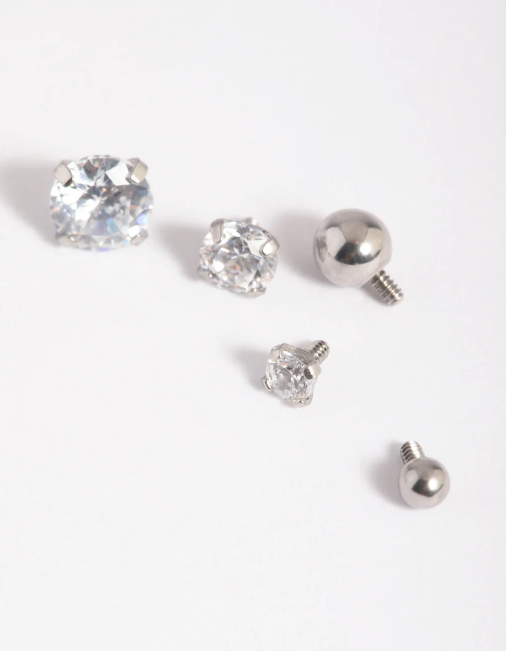 Surgical Steel Single Flat Back Bar With Interchangeable Cubic Zirconia & Polished Interchangeable Ends 6-Pack - Image 2