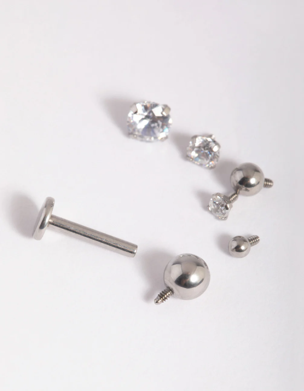Surgical Steel Single Flat Back Bar With Interchangeable Cubic Zirconia & Polished Interchangeable Ends 6-Pack - Image 3