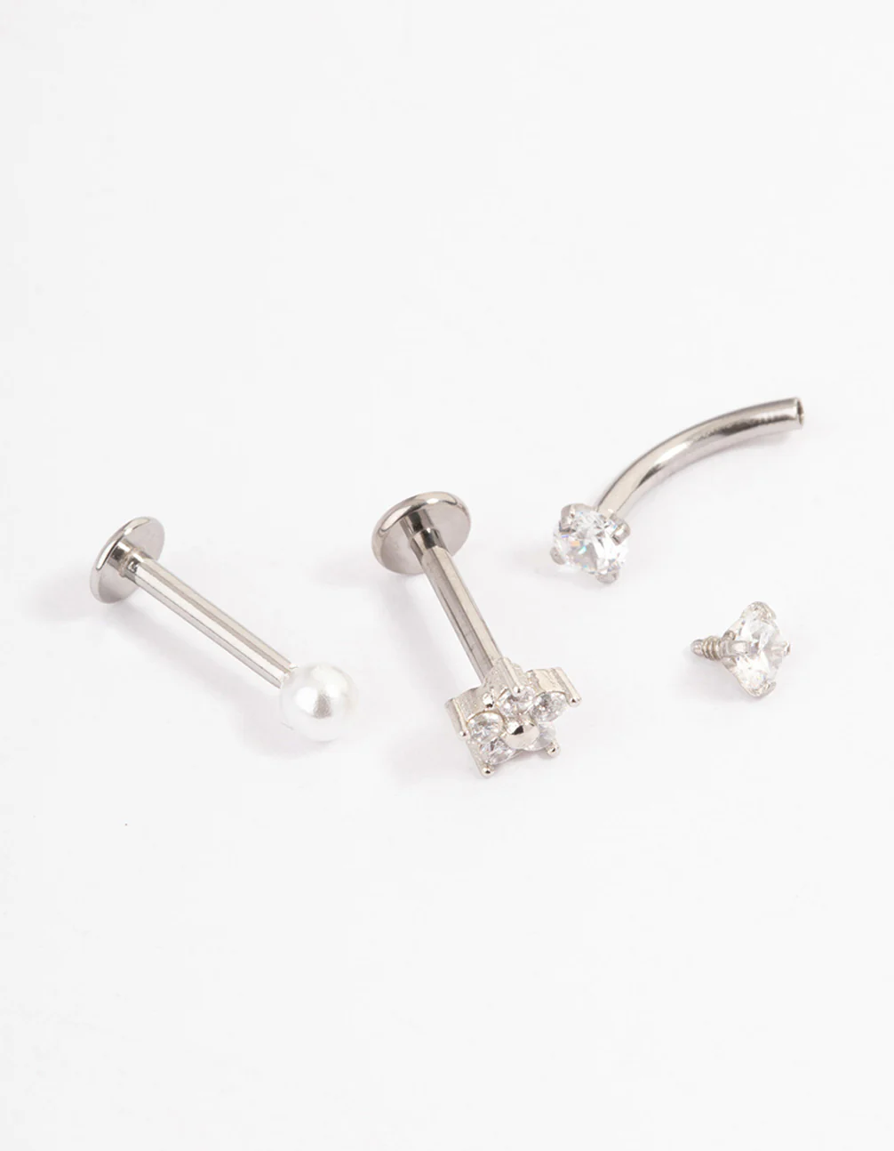 Surgical Steel Cubic Zirconia Pearl & Flower Earrings Pack - Image 2