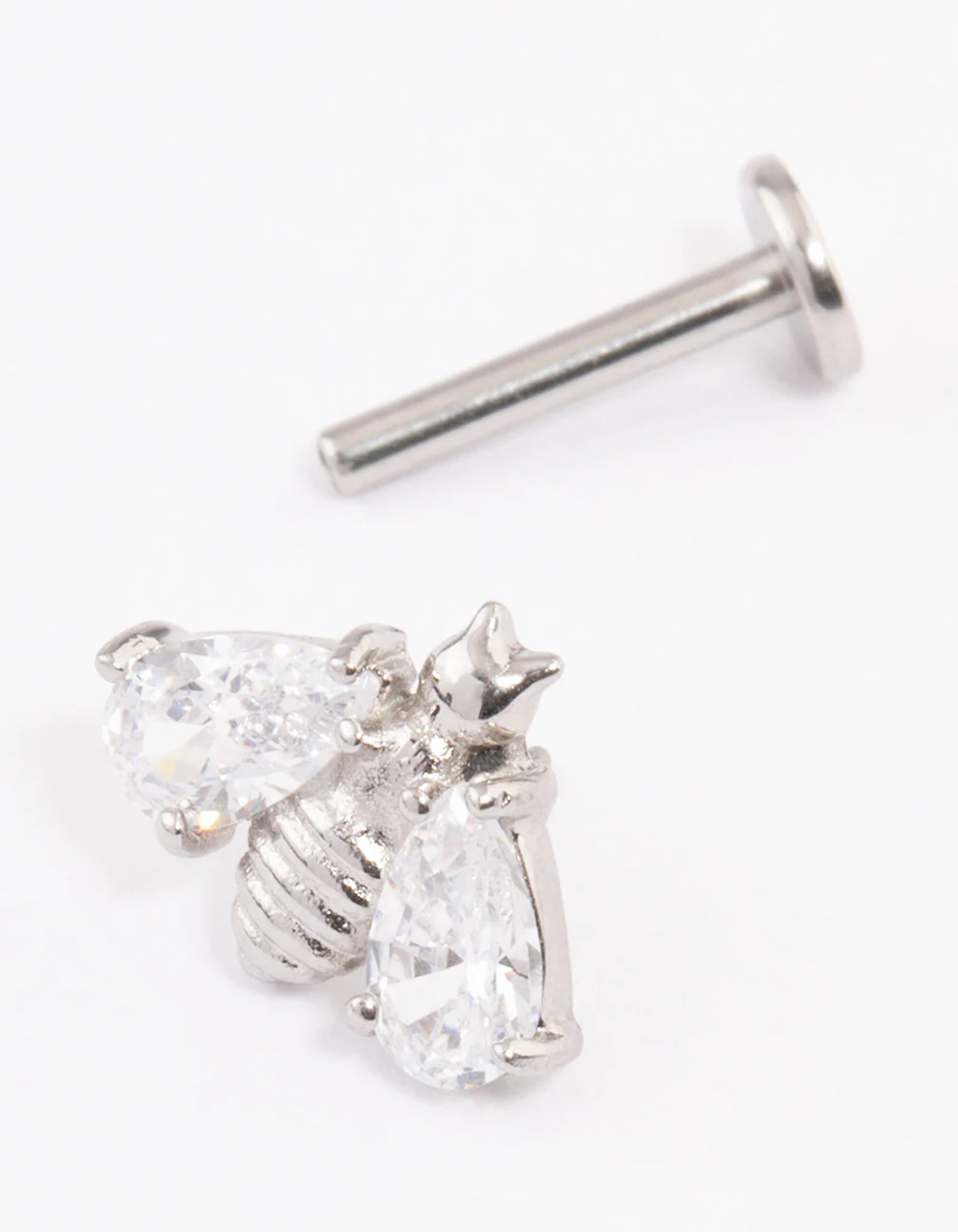 Surgical Steel Cubic Zirconia Bumble Bee Threadless Flat Back Stud - Image 2
